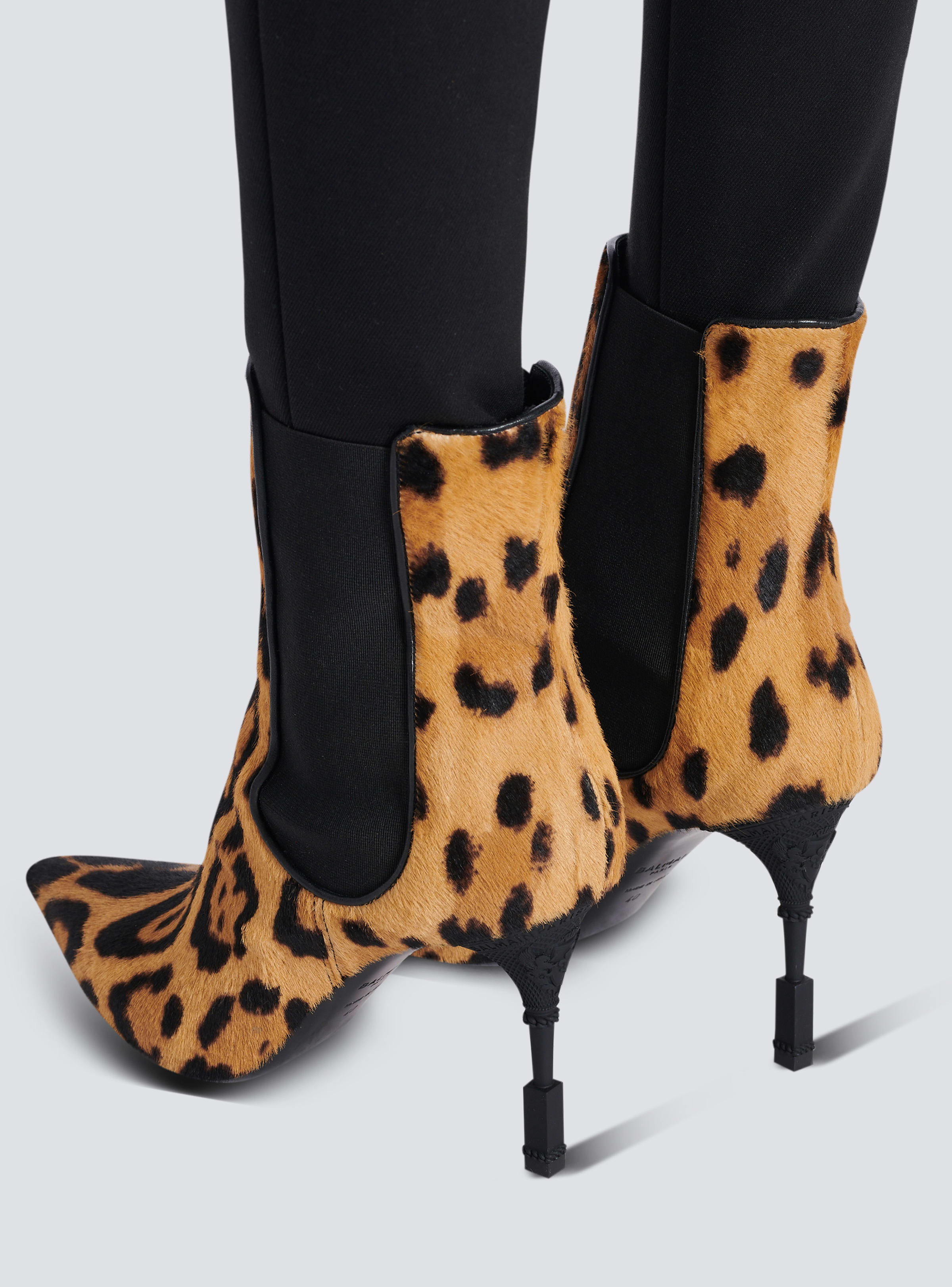 BALMAIN WOMEN'S ANKLE BOOT MONETA-LEOPARD PONY CALF NWT