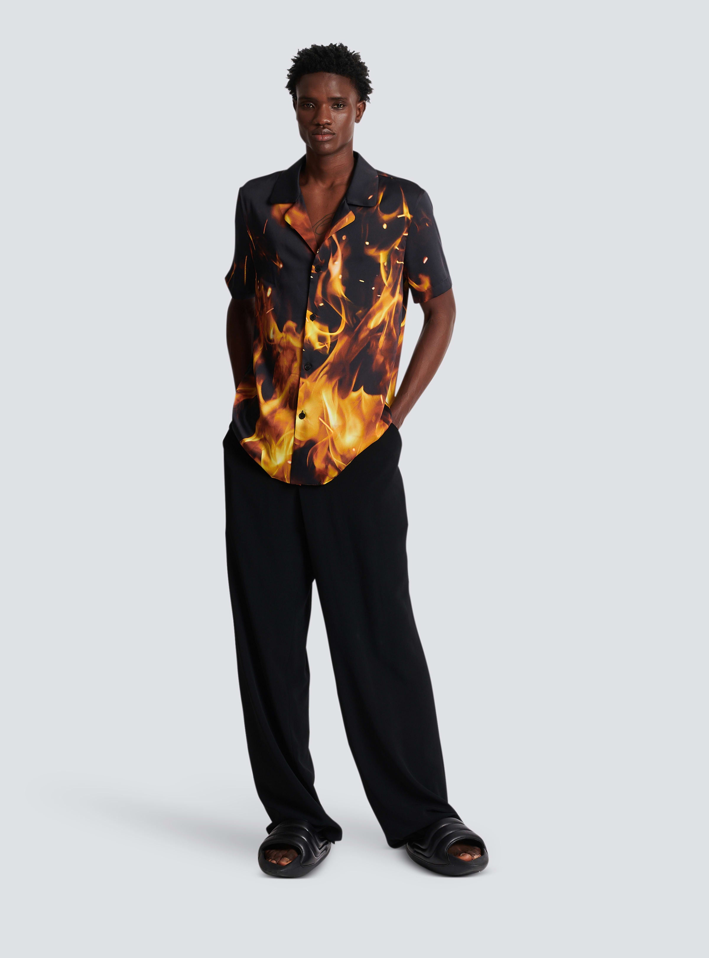 BALMAIN MEN'S FIRE PRINTED SS PYJAMA SHIRT NWT