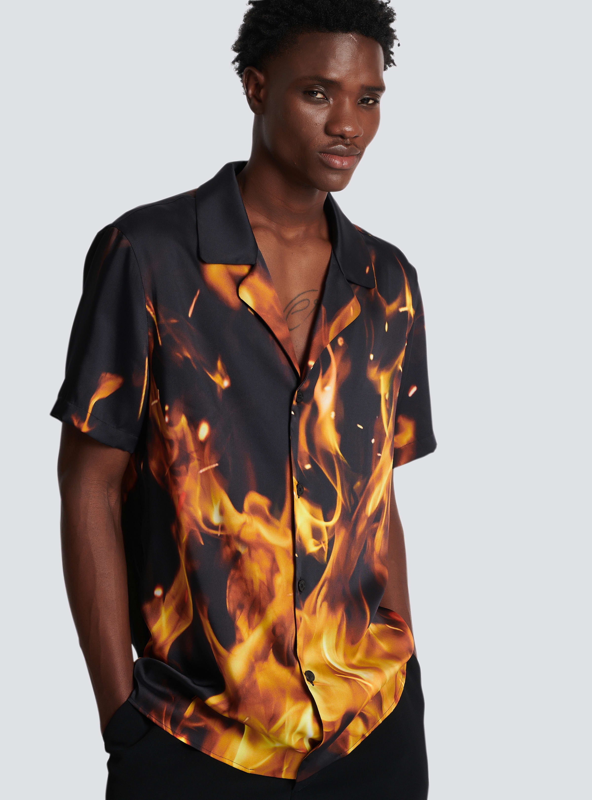 BALMAIN MEN'S FIRE PRINTED SS PYJAMA SHIRT NWT
