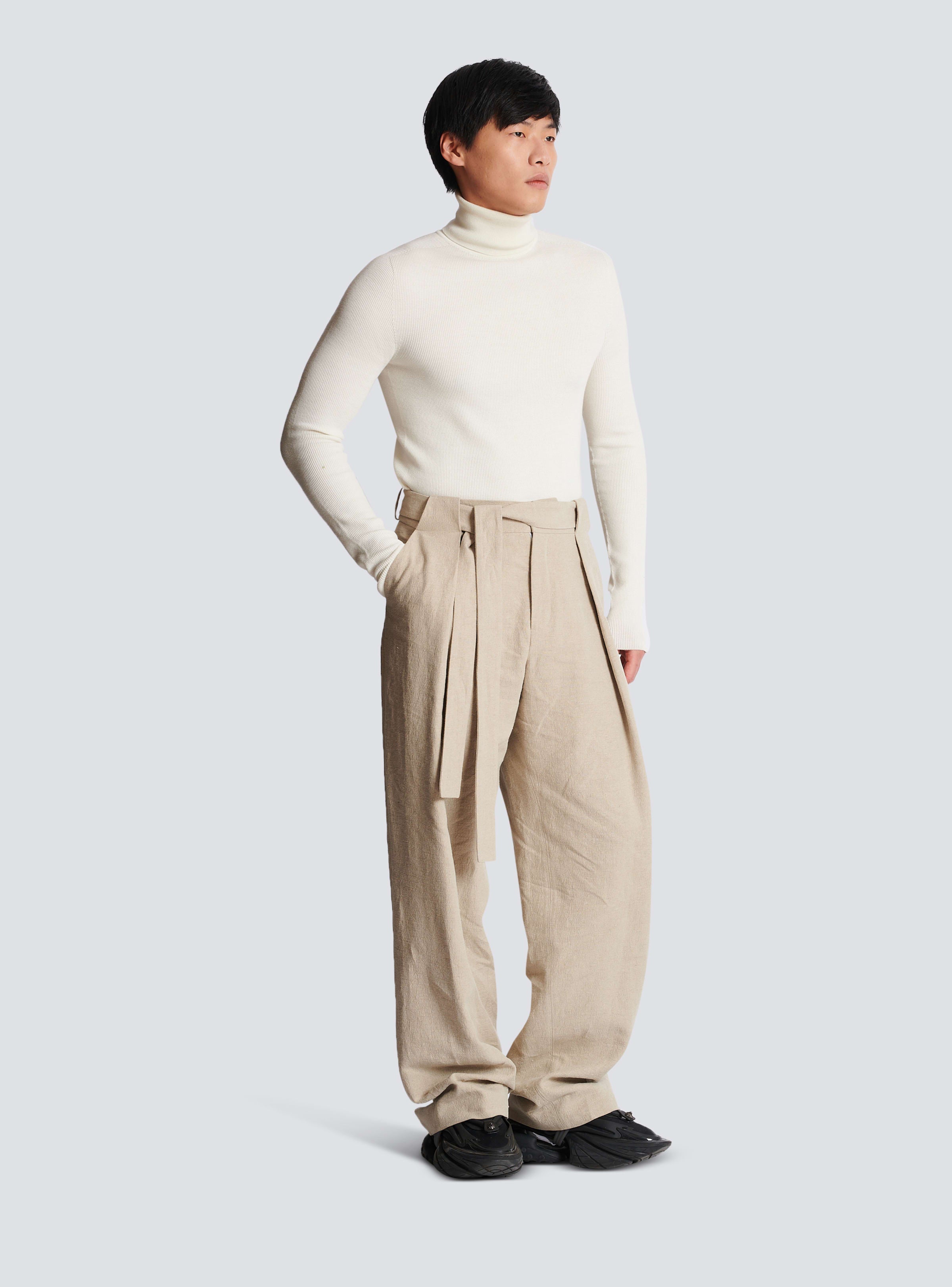 BALMAIN MEN'S SIDE FOLDED LINEN LOOSE PANTS NWT