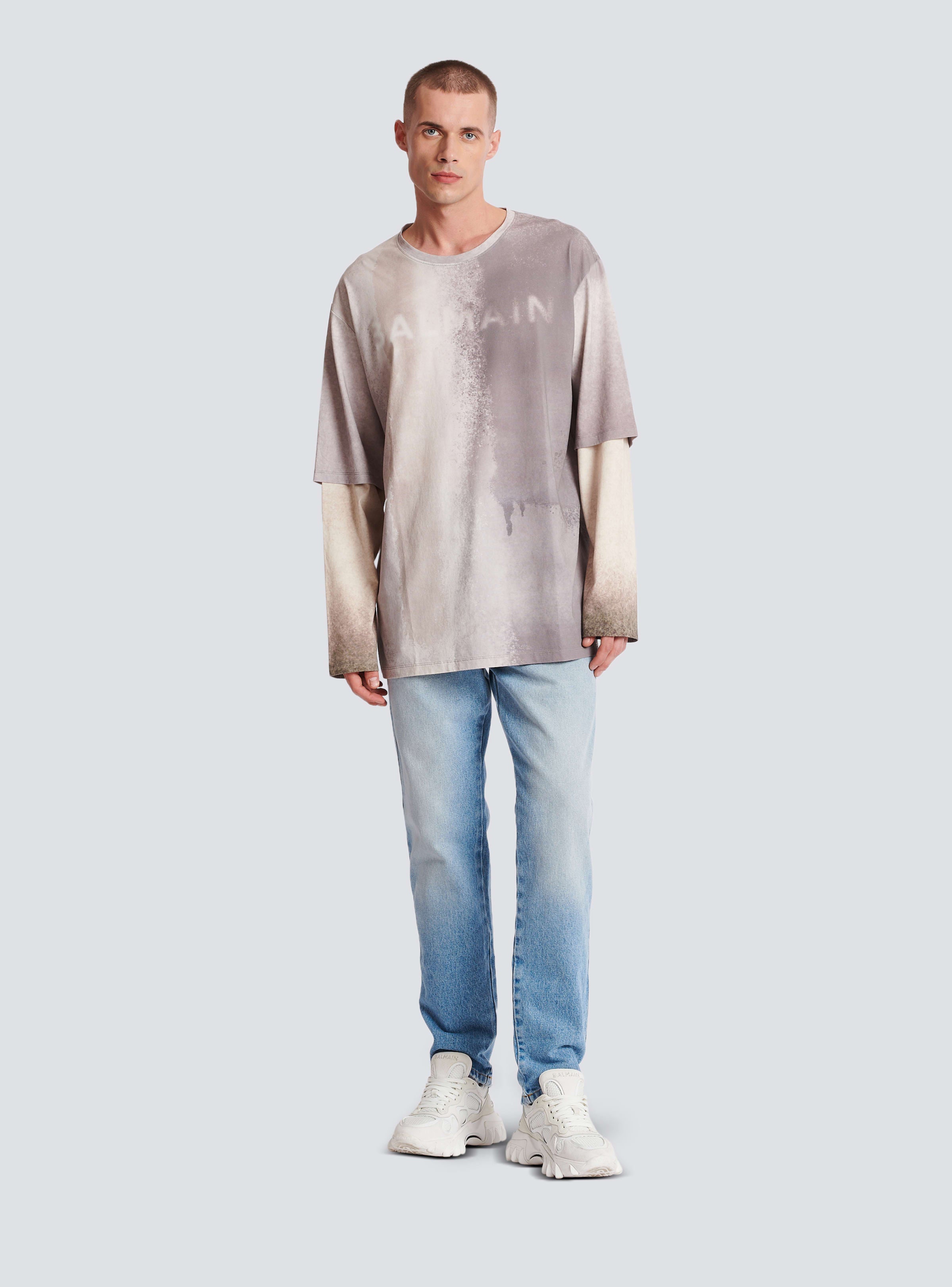 BALMAIN MEN'S BALMAIN SPRAYED DOUBLE LAYER LS T-SHIRT NWT