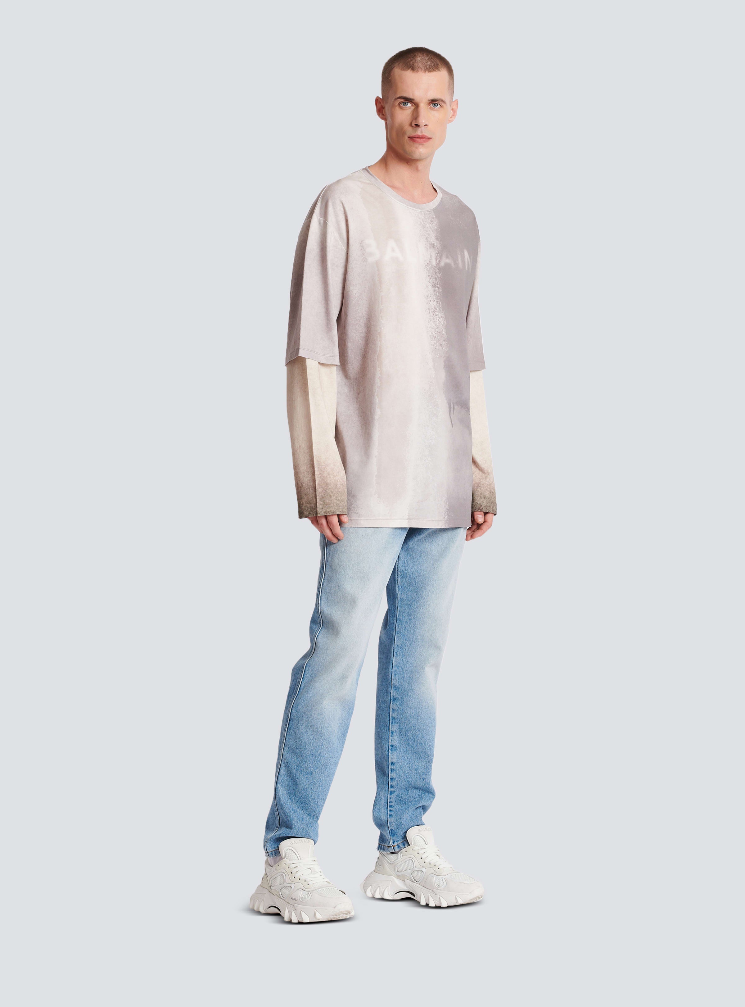 BALMAIN MEN'S BALMAIN SPRAYED DOUBLE LAYER LS T-SHIRT NWT