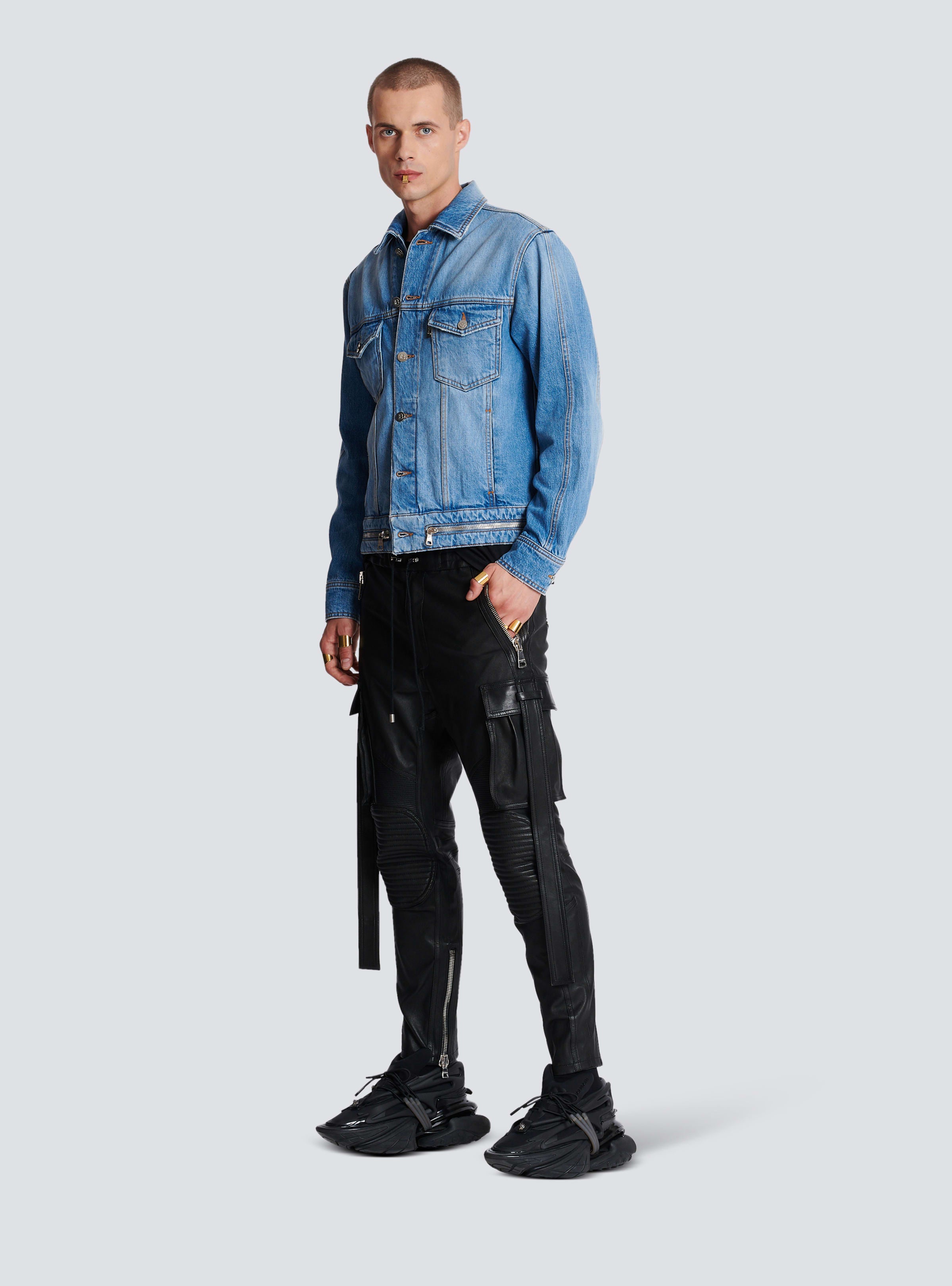 BALMAIN MEN'S STRAP DETAIL LEATHER RIDER PANTS NWT