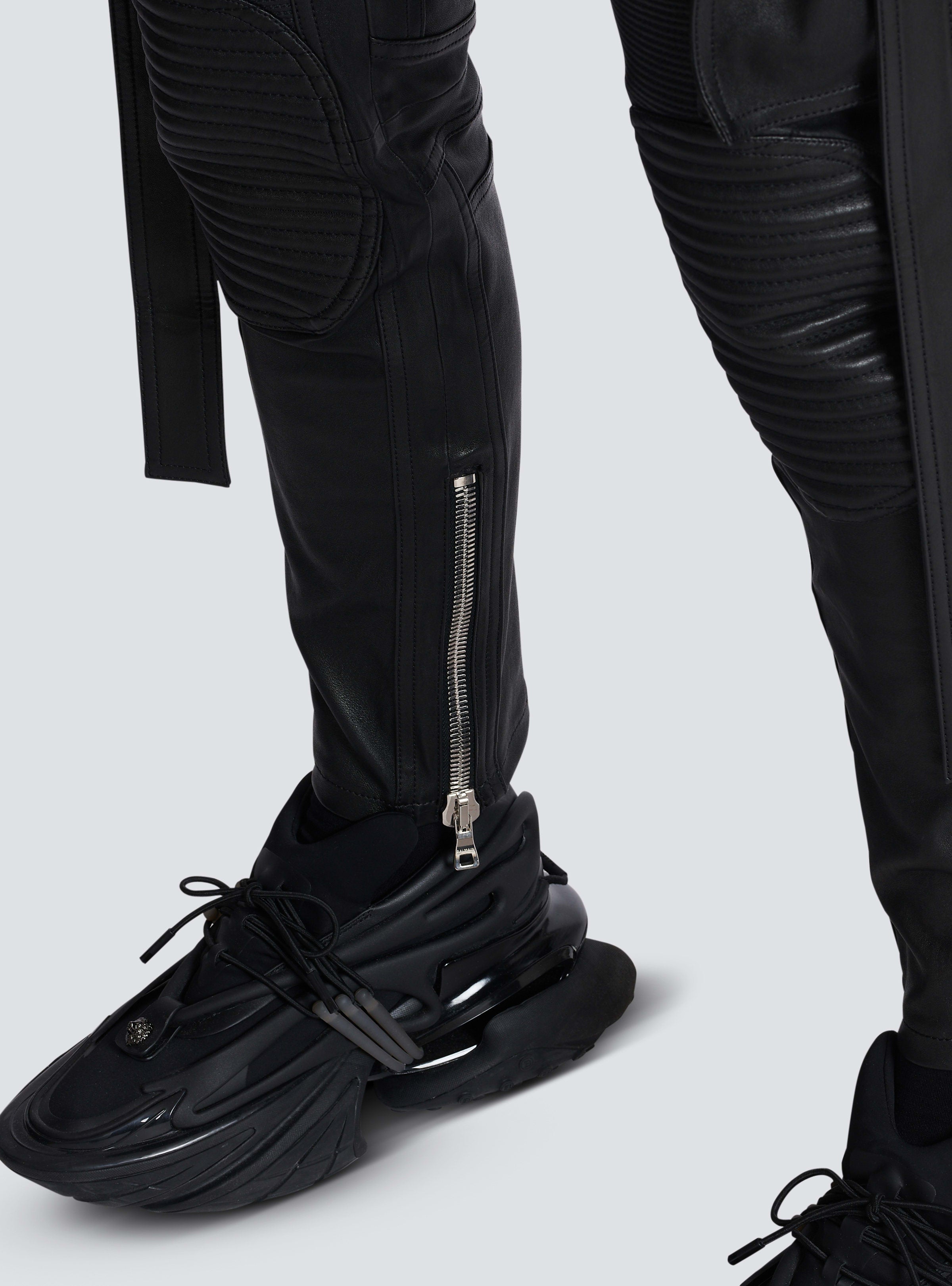BALMAIN MEN'S STRAP DETAIL LEATHER RIDER PANTS NWT