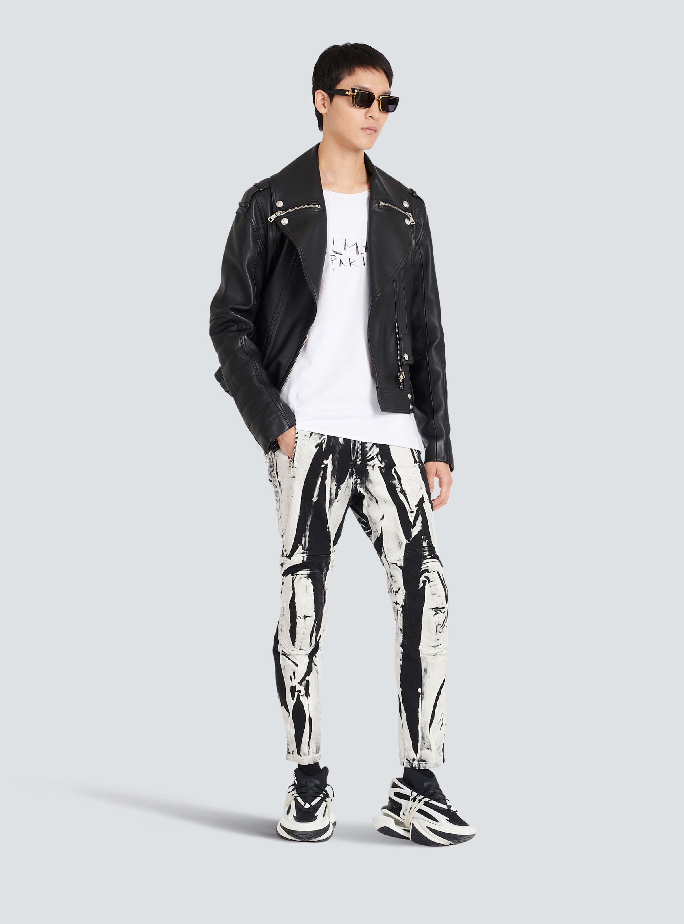 BALMAIN MEN'S KNEE-PADS B&W PRINTED RIDER JEANS NWT