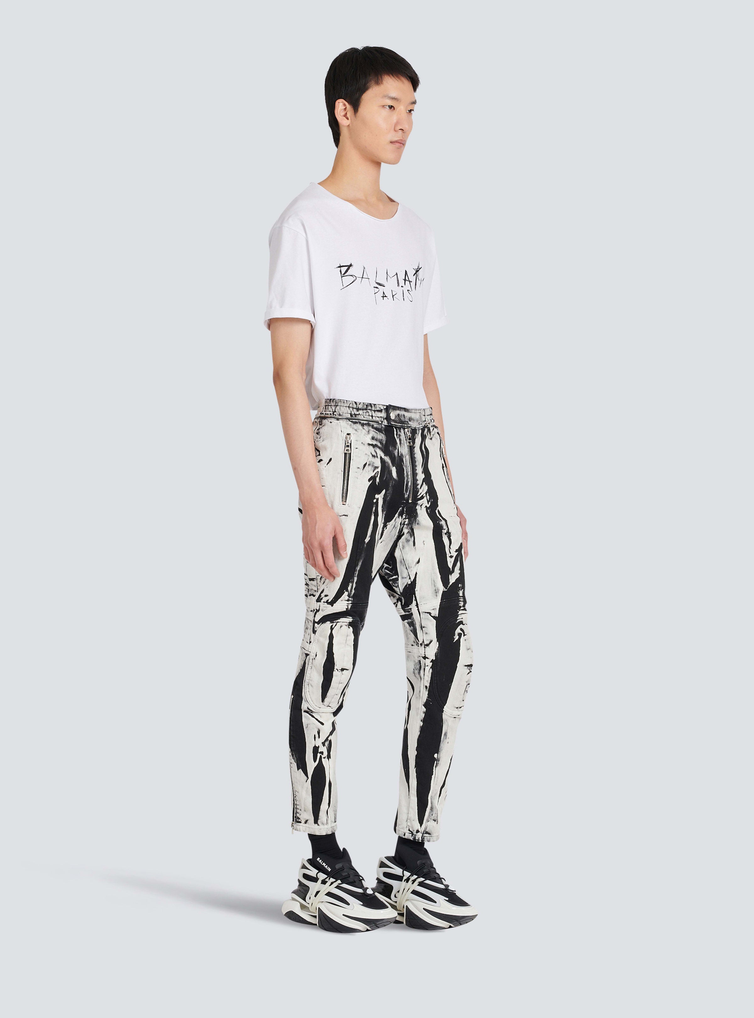 BALMAIN MEN'S KNEE-PADS B&W PRINTED RIDER JEANS NWT