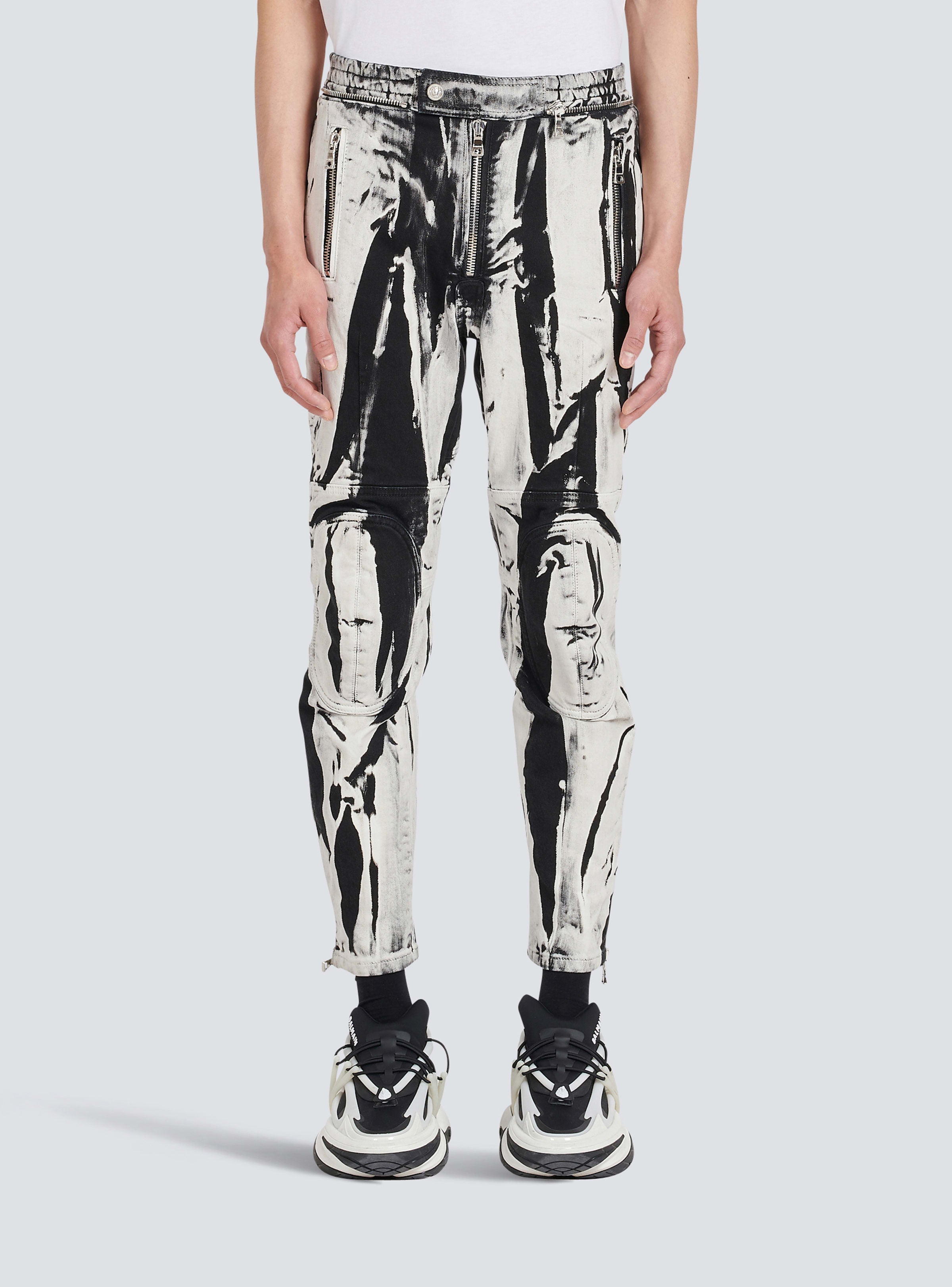 BALMAIN MEN'S KNEE-PADS B&W PRINTED RIDER JEANS NWT