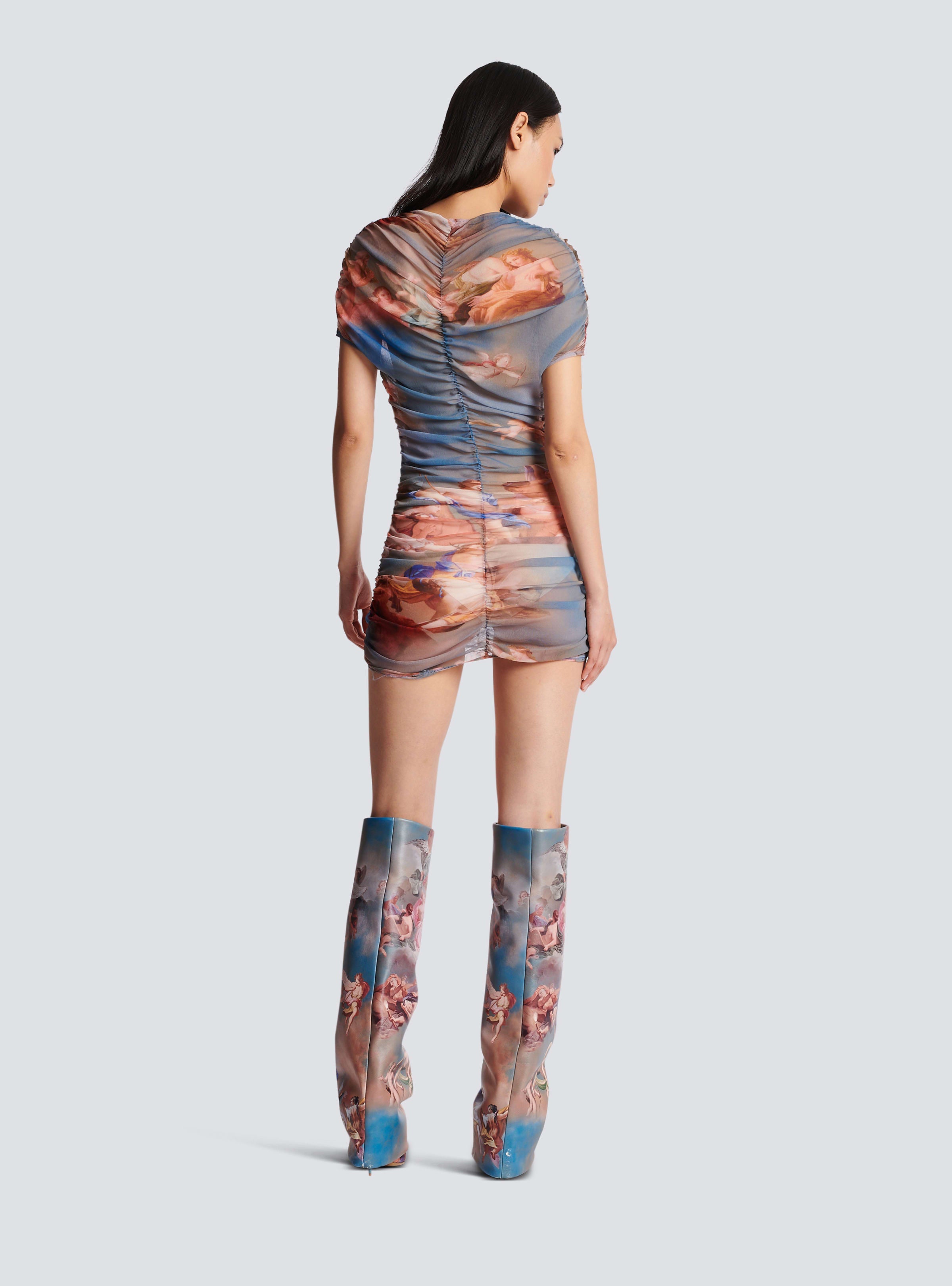 BALMAIN WOMEN'S SS SKY PRINTED TULLE DRESS NWT