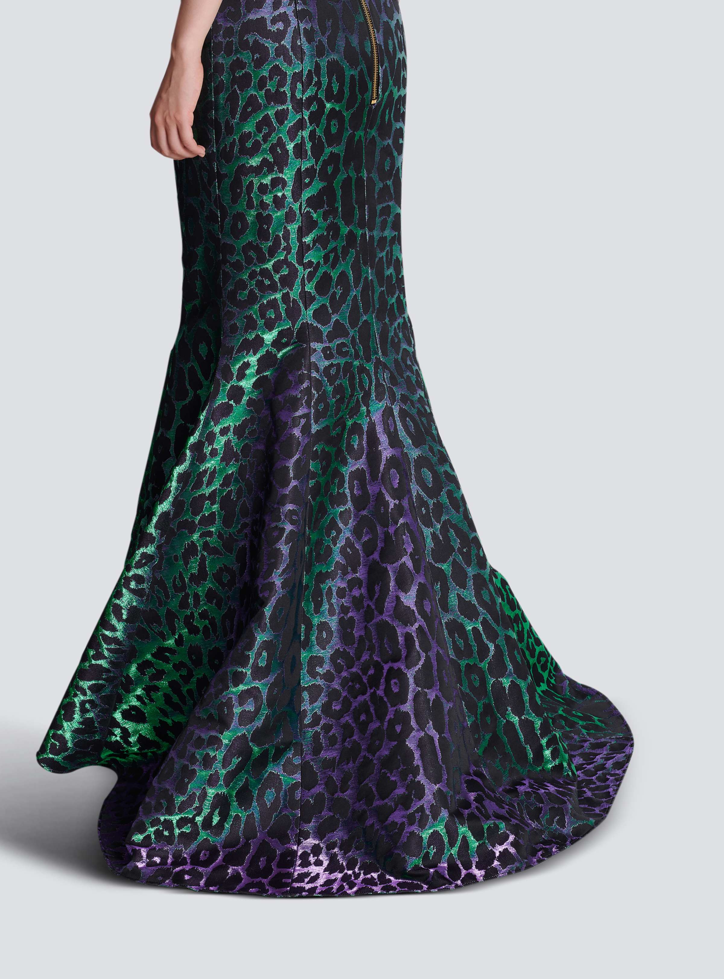 BALMAIN WOMEN'S IRIDESCENT LEOPARD BUSTIER LONG DRESS NWT