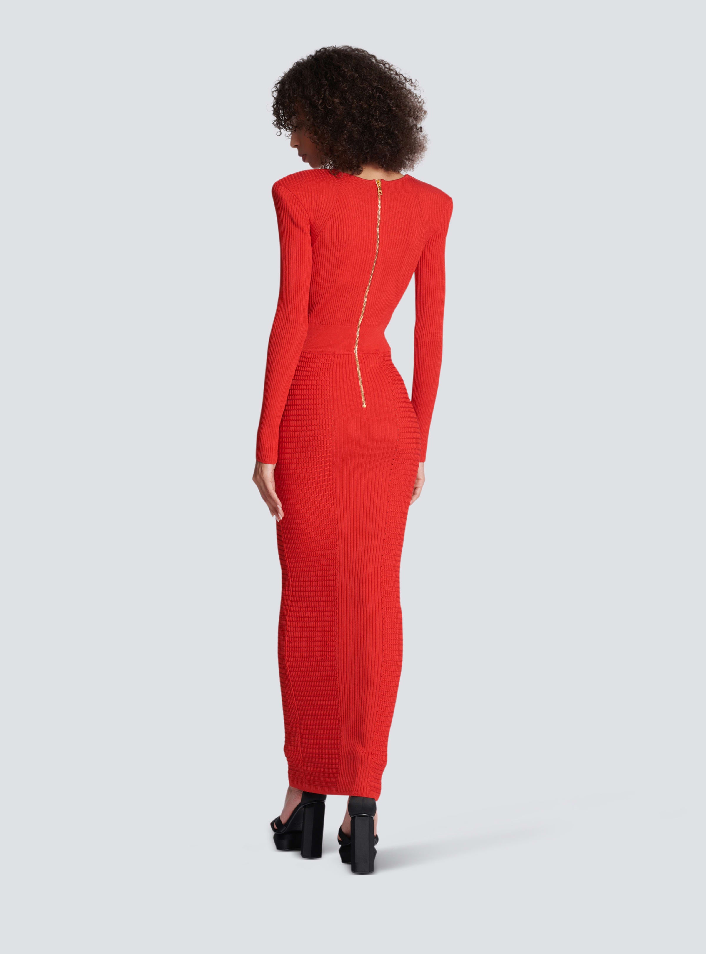 BALMAIN WOMEN'S LS V NECK WAISTED KNIT LONG DRESS NWT