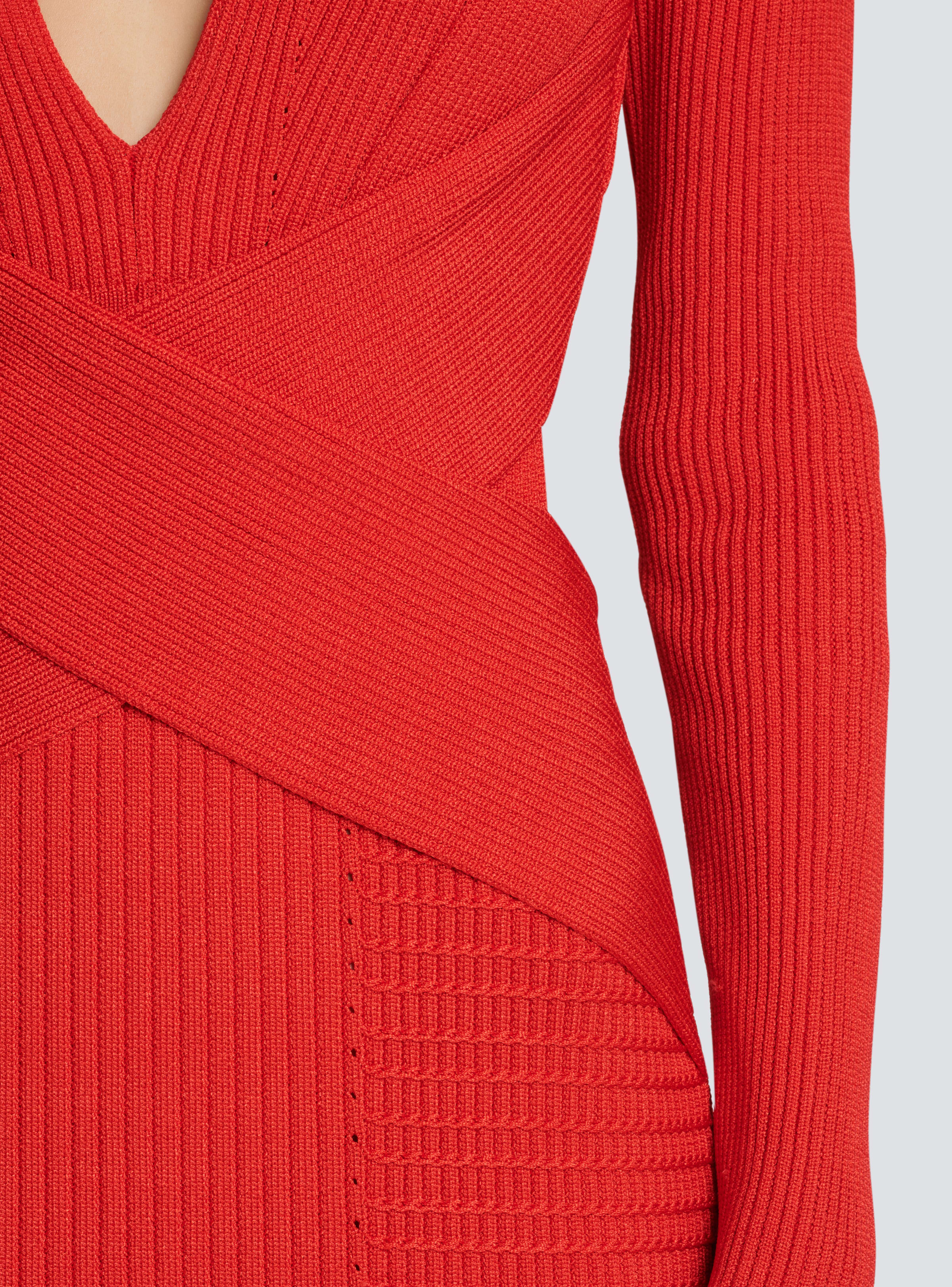 BALMAIN WOMEN'S LS V NECK WAISTED KNIT LONG DRESS NWT