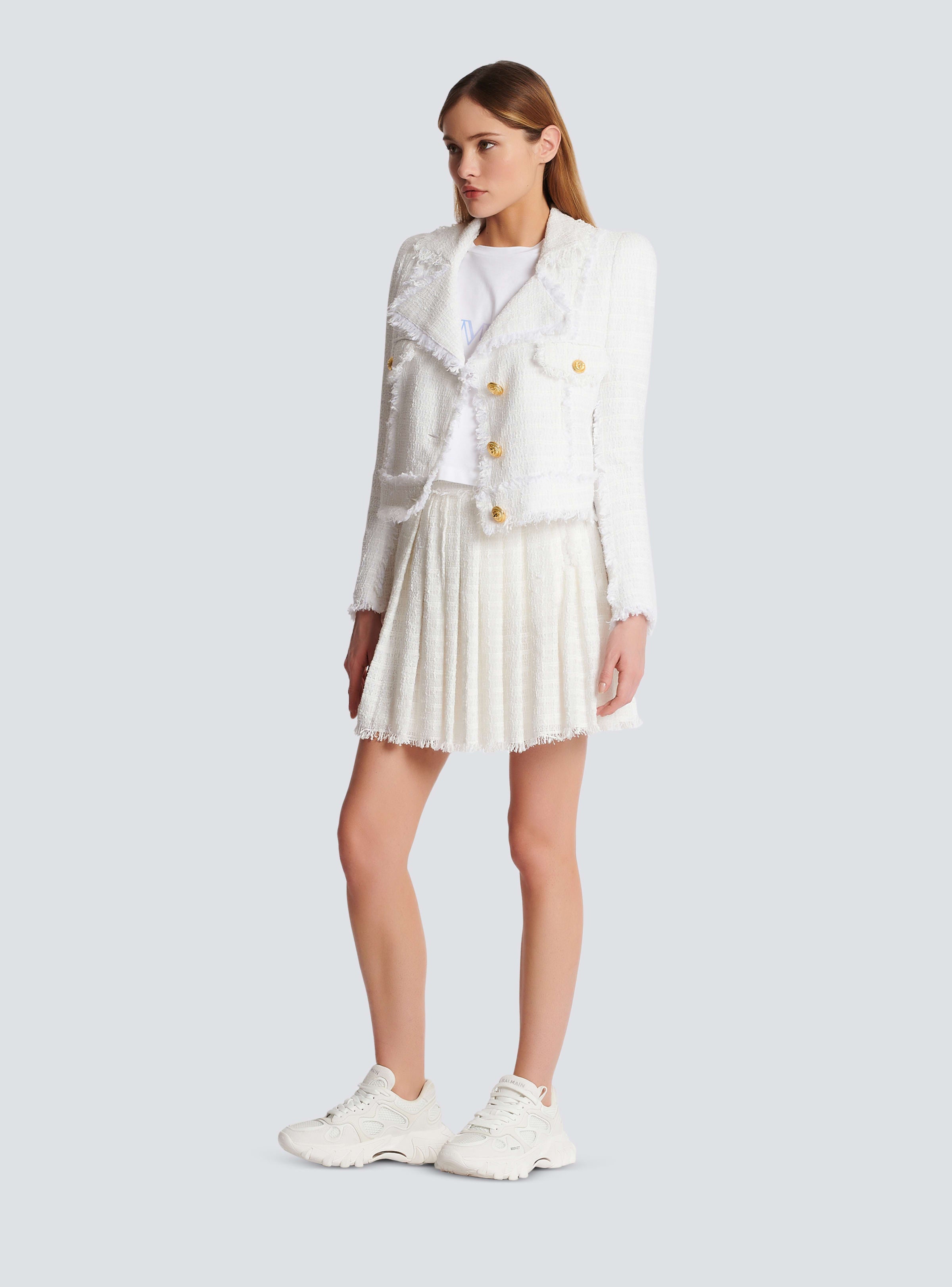 BALMAIN WOMEN'S PLEATED TWEED SHORT SKIRT NWT