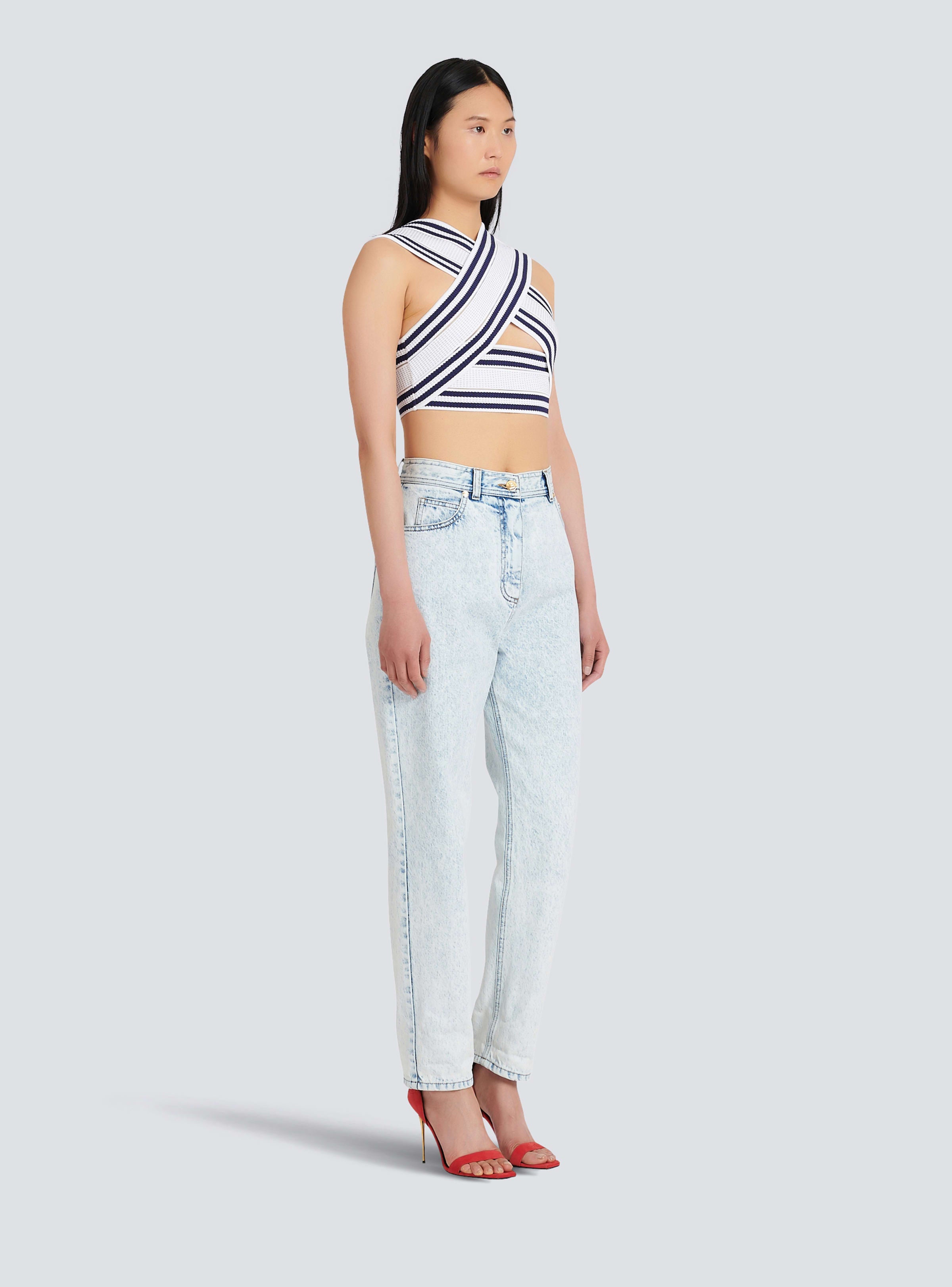 BALMAIN WOMEN'S HIGH WAIST BLUE DENIM BOYFRIEND JEANS NWT
