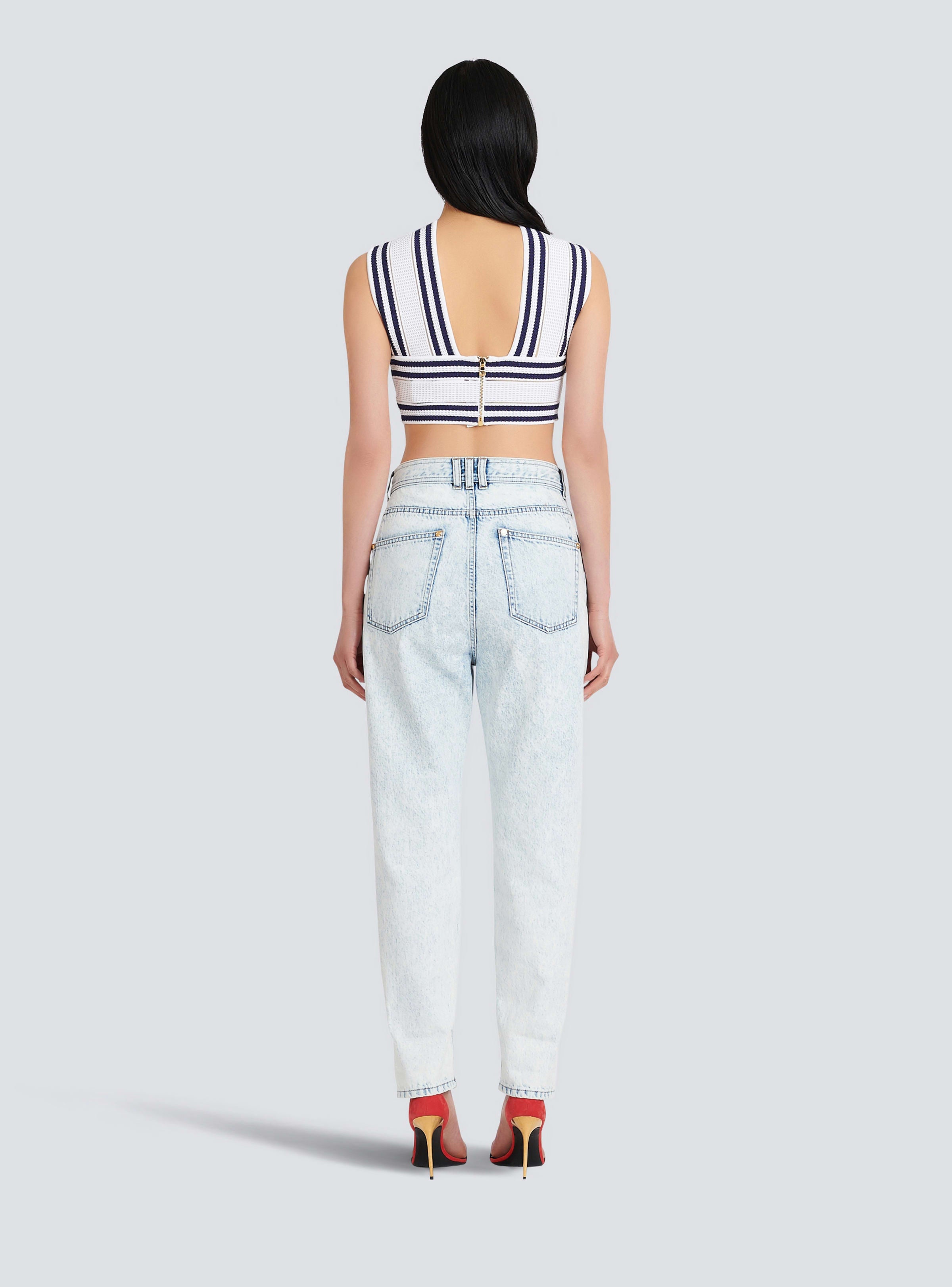BALMAIN WOMEN'S HIGH WAIST BLUE DENIM BOYFRIEND JEANS NWT