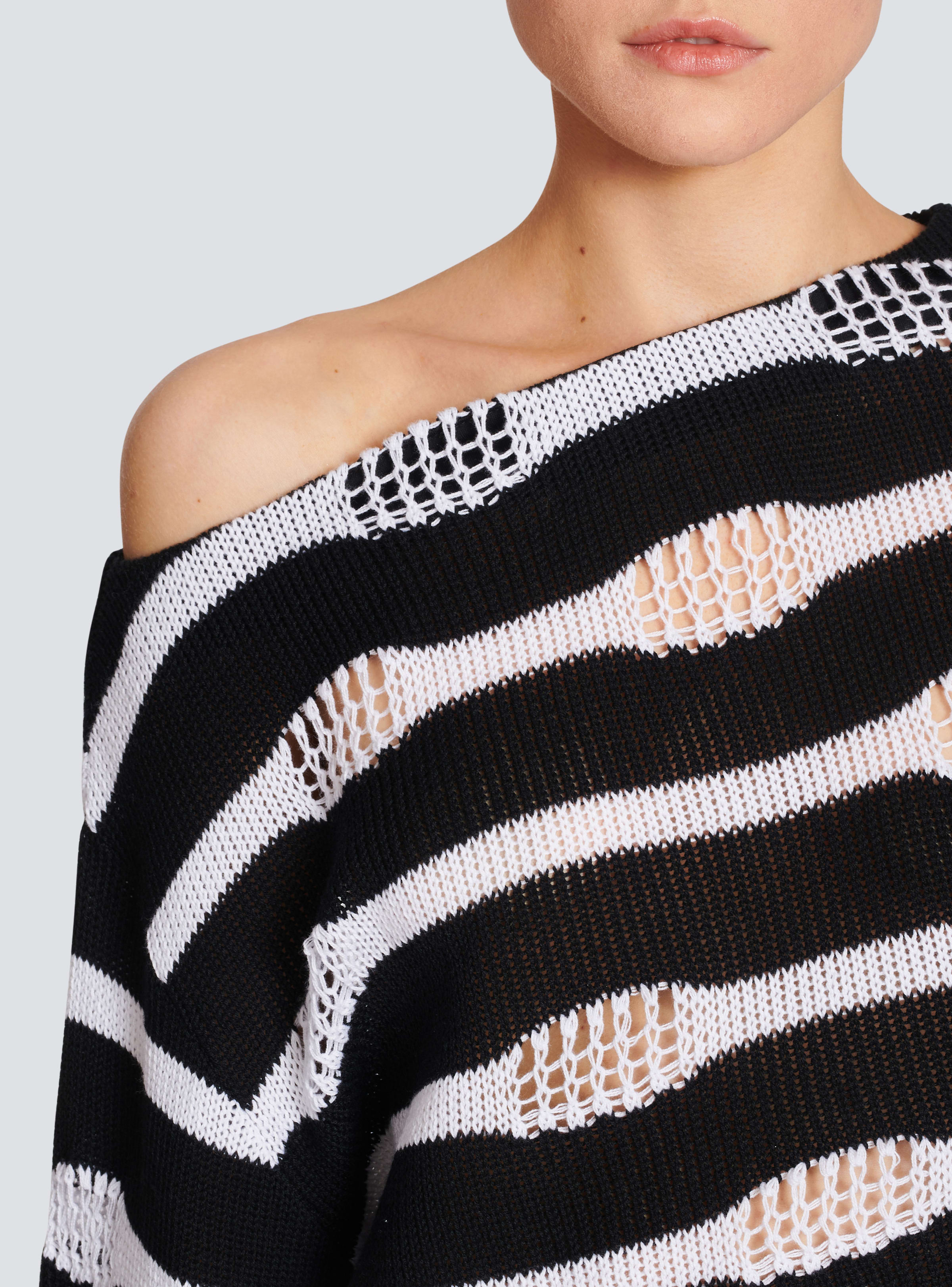 BALMAIN WOMEN'S OFF-SHOULDER DESTROY STRIPED CROP TOP NWT