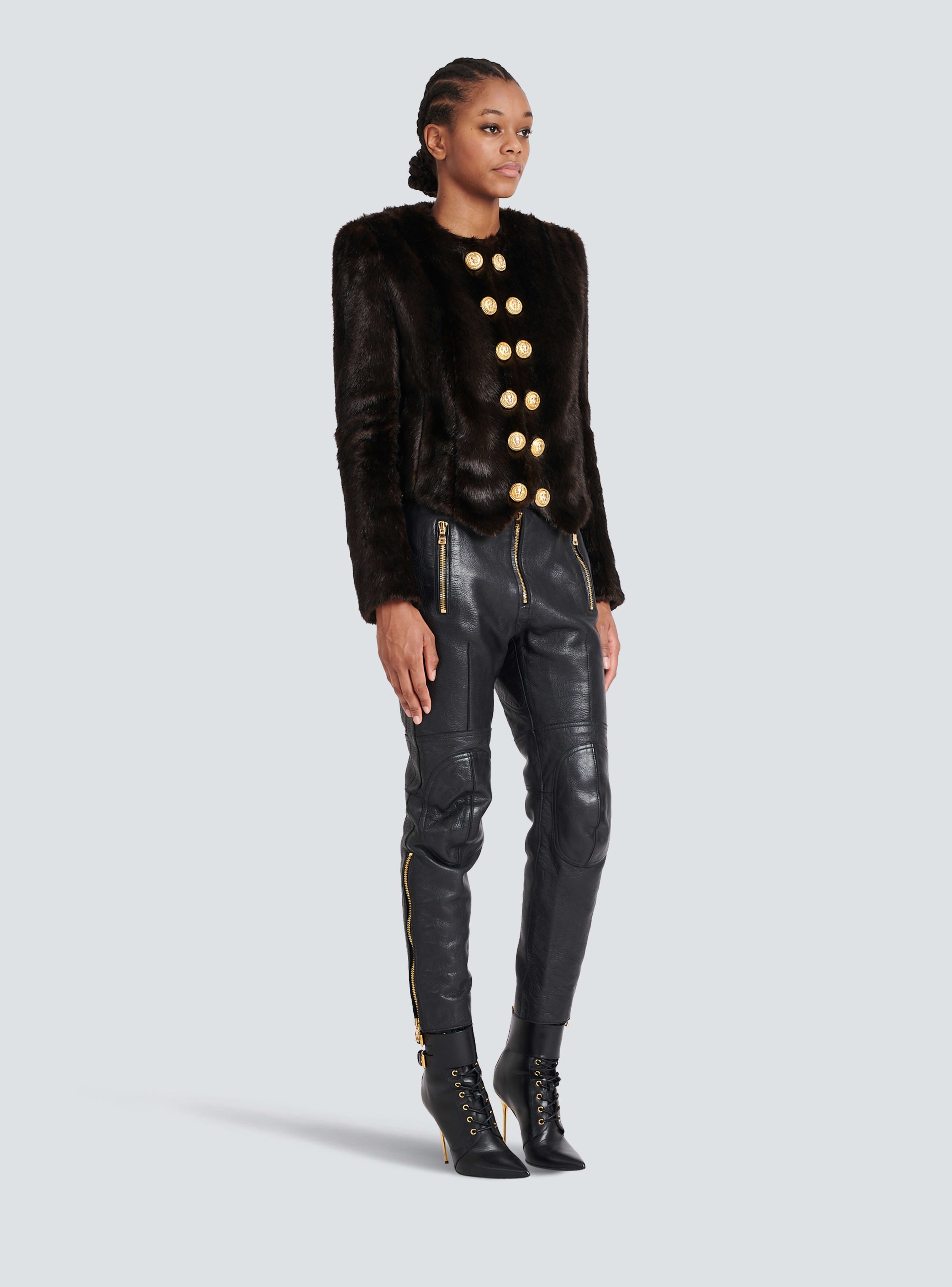 BALMAIN WOMEN'S MULTI ZIPS CUT LEATHER PANTS NWT