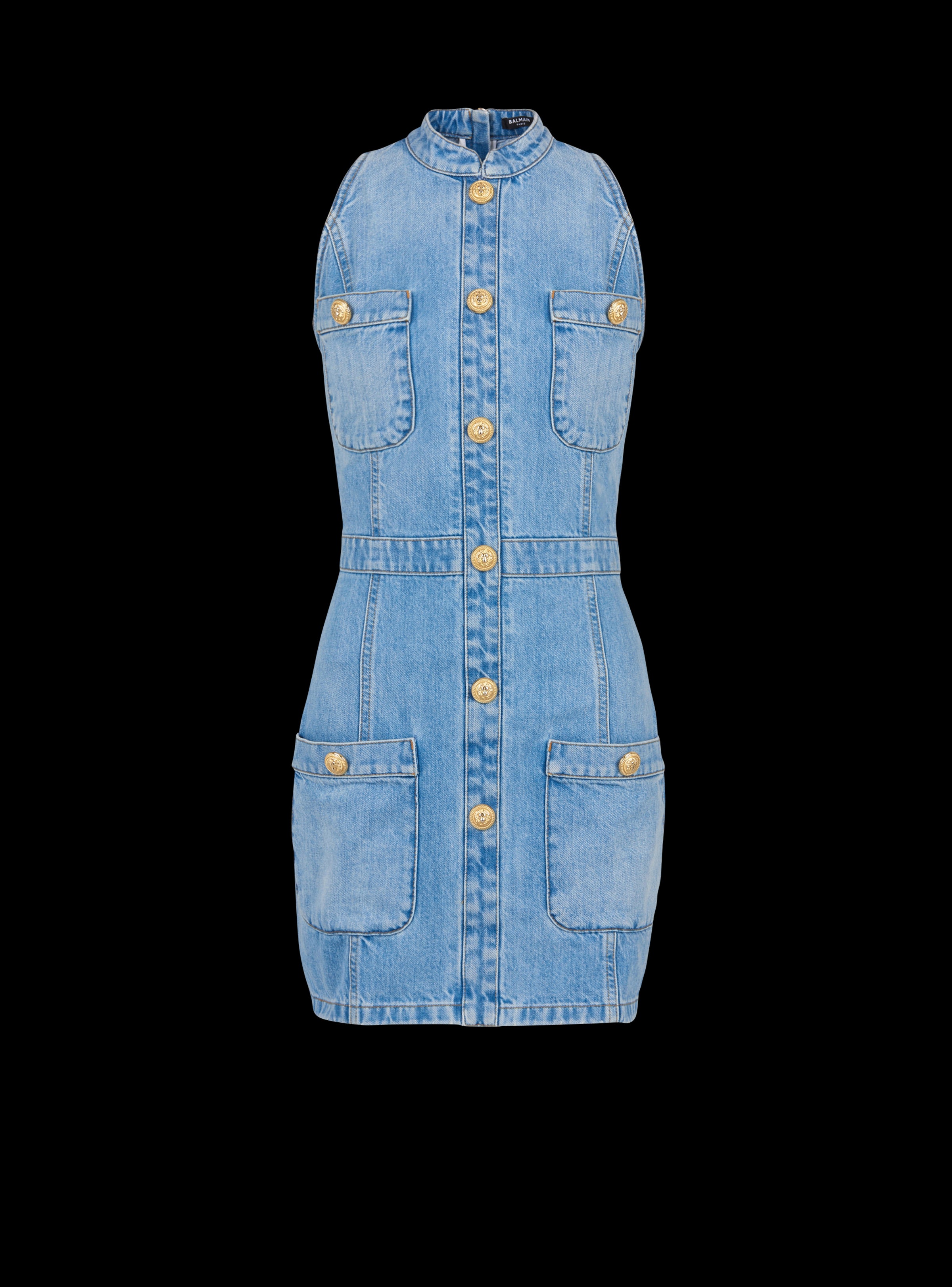 BALMAIN WOMEN'S SLEEVELESSS 4PKTS BLUE DENIM SHORT DRESS NWT