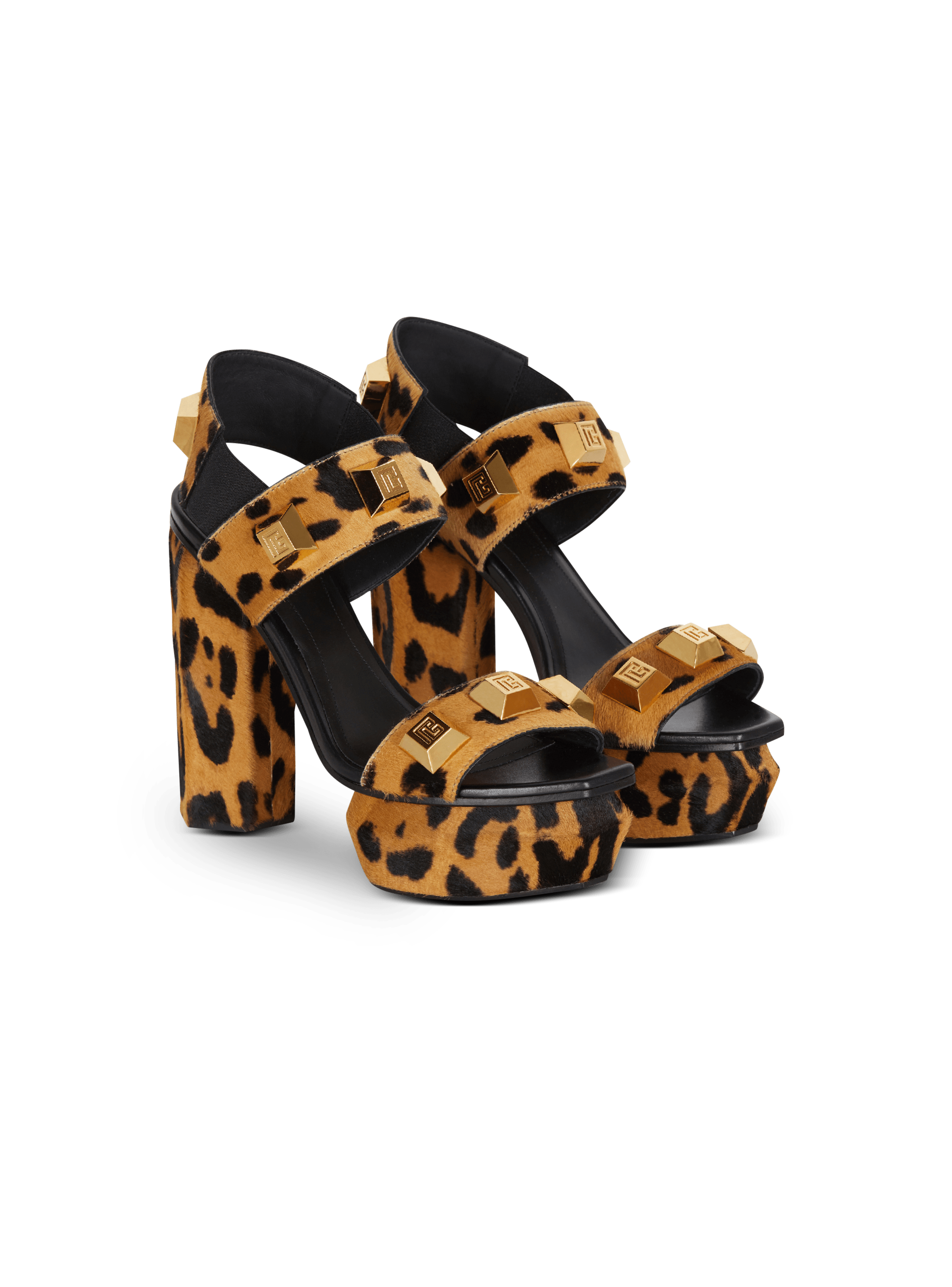 BALMAIN WOMEN'S PLATFORM SANDAL AVA-LEO PONY CALF&STUDS NWT