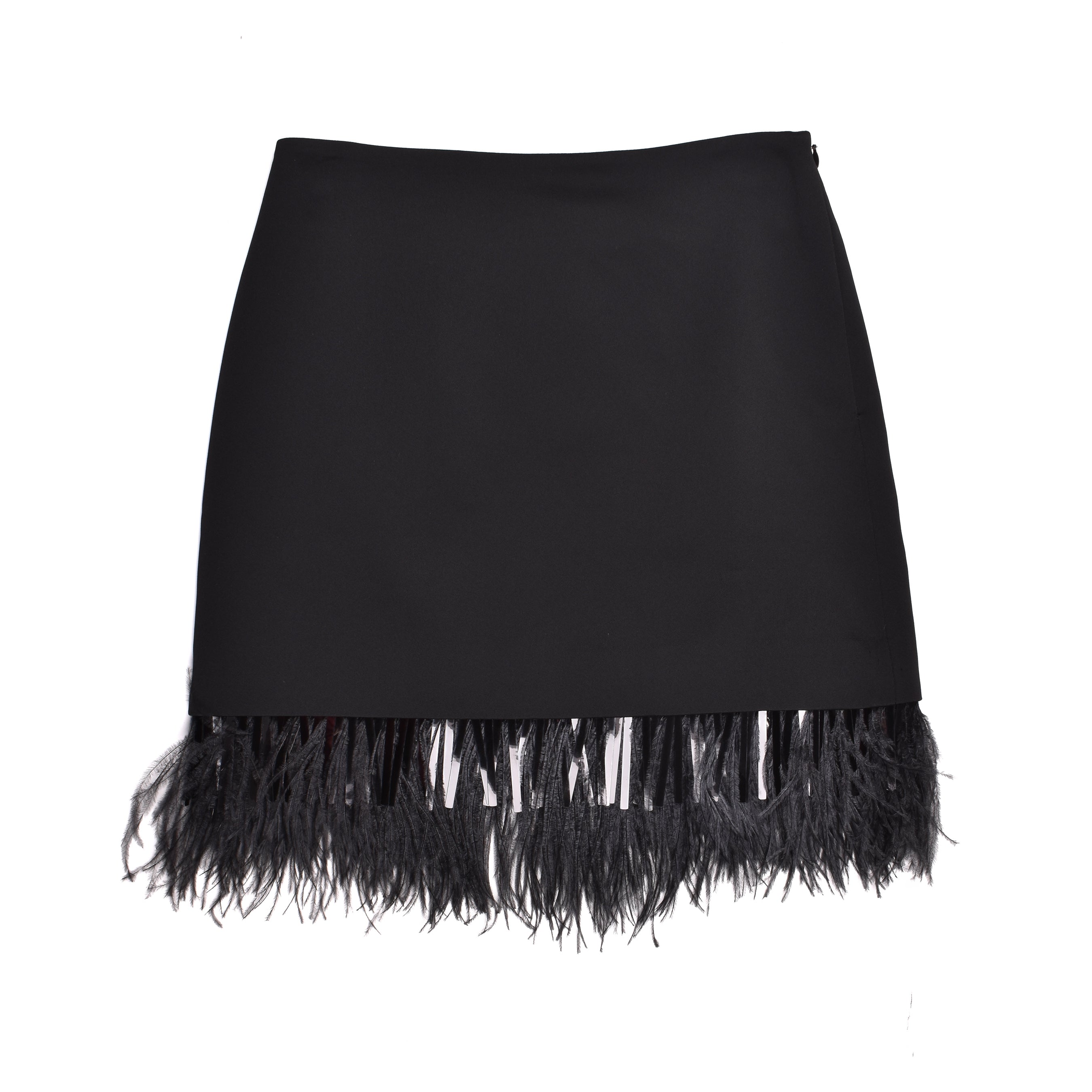 BRUNELLO CUCINELLI WOMEN'S BLACK SKIRT WITH FEATHER TRIM