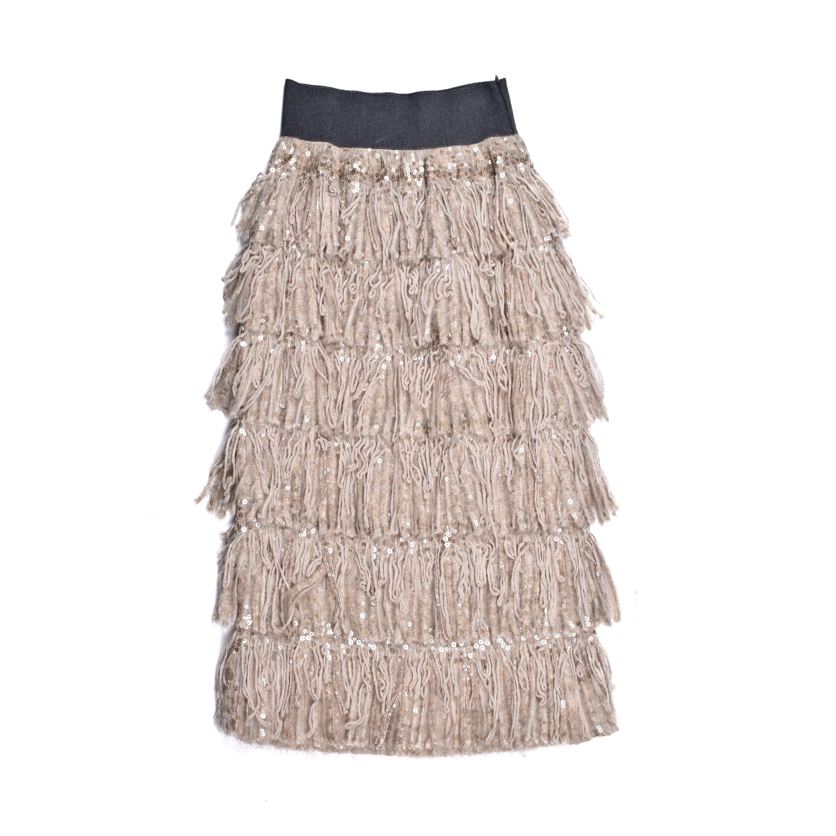 BRUNELLO CUCINELLI WOMEN'S BEIGE MERINO WOOL BLEND SEQUIN SKIRT
