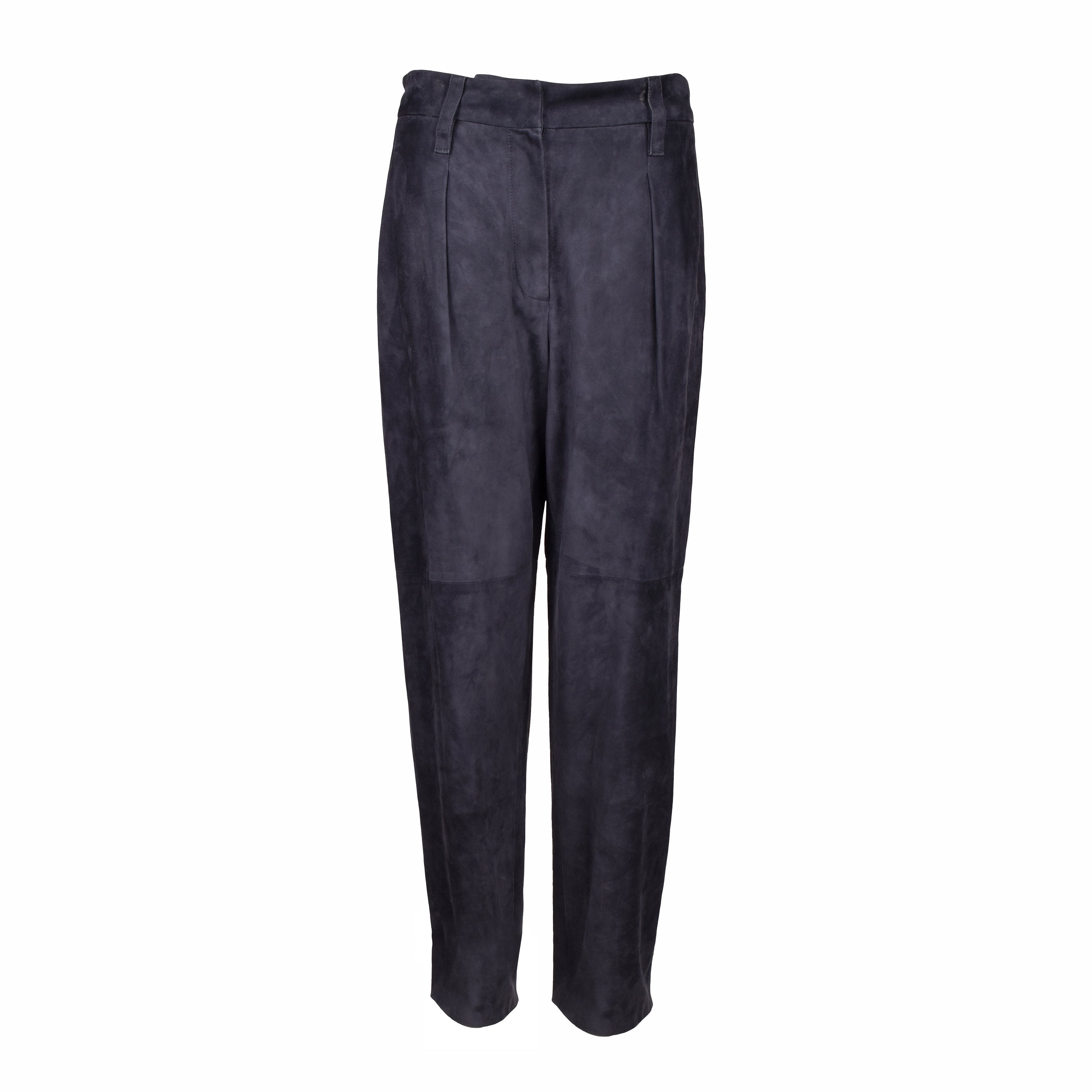 BRUNELLO CUCINELLI WOMEN'S AUBERGINE SUEDE LEATHER TROUSERS