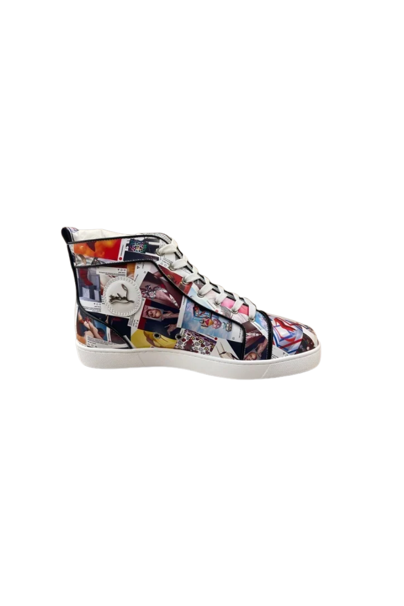 Christian Louboutin Louis Orlato Flat Leather Printed High-Top Sneakers Multi