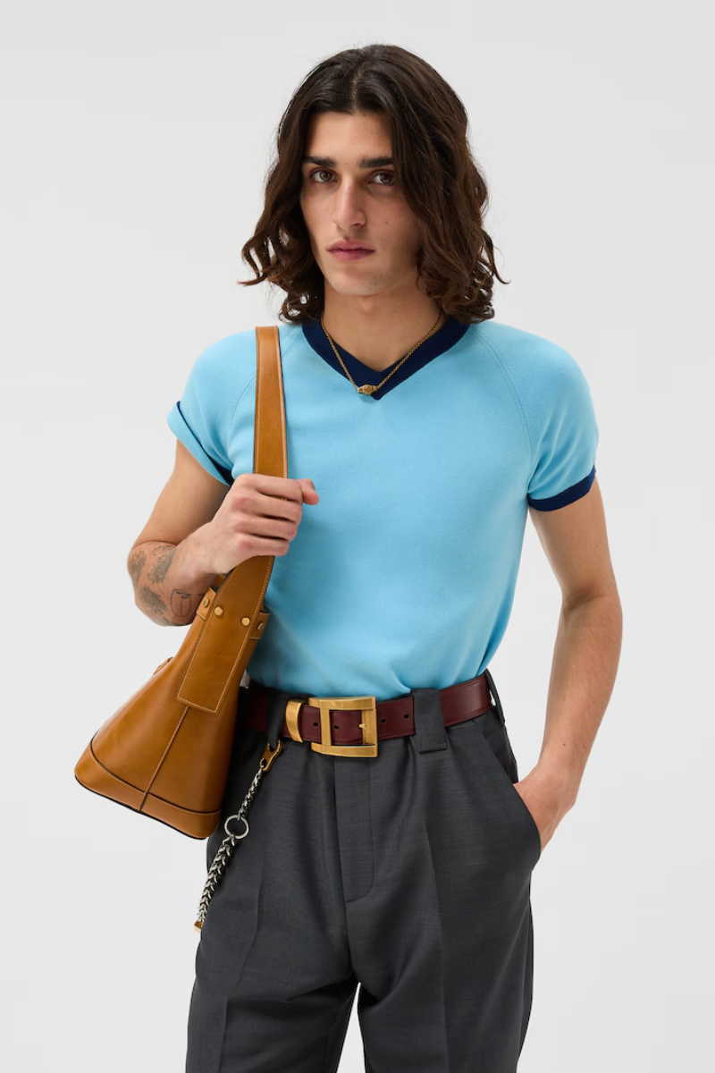 Versace Cotton Knit T-Shirt Light Blue