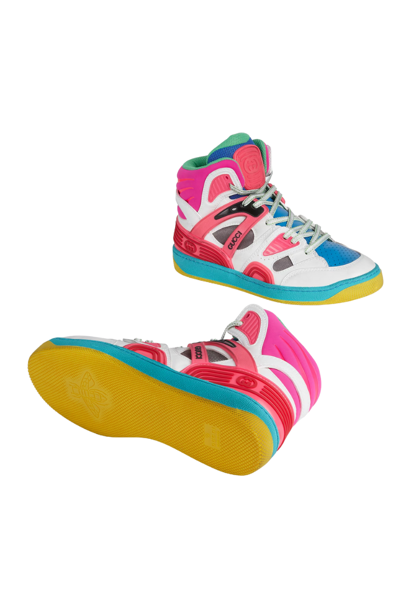 Gucci Basket High Sneakers (White/Pink/Blue)