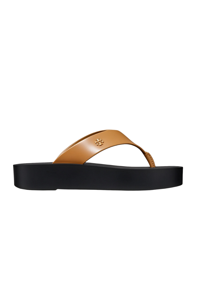 Tory Burch Leather Platform Flip Flop Ginger Shortbread/Black 149717200