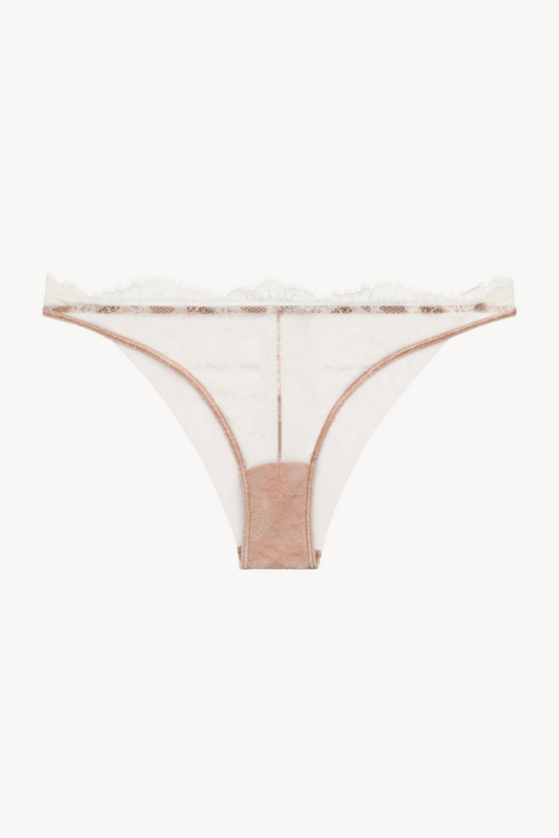 La Perla Brazilian Brief in Linen and Nude Rose with Leavers lace