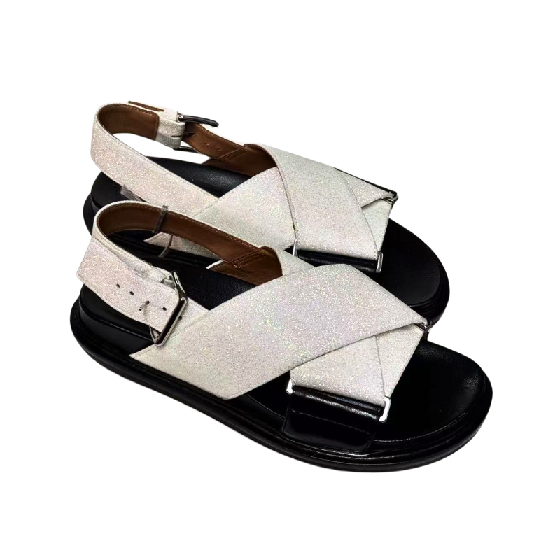 Kids Marni Fussbett Sandals (Glitter White Black Sole)