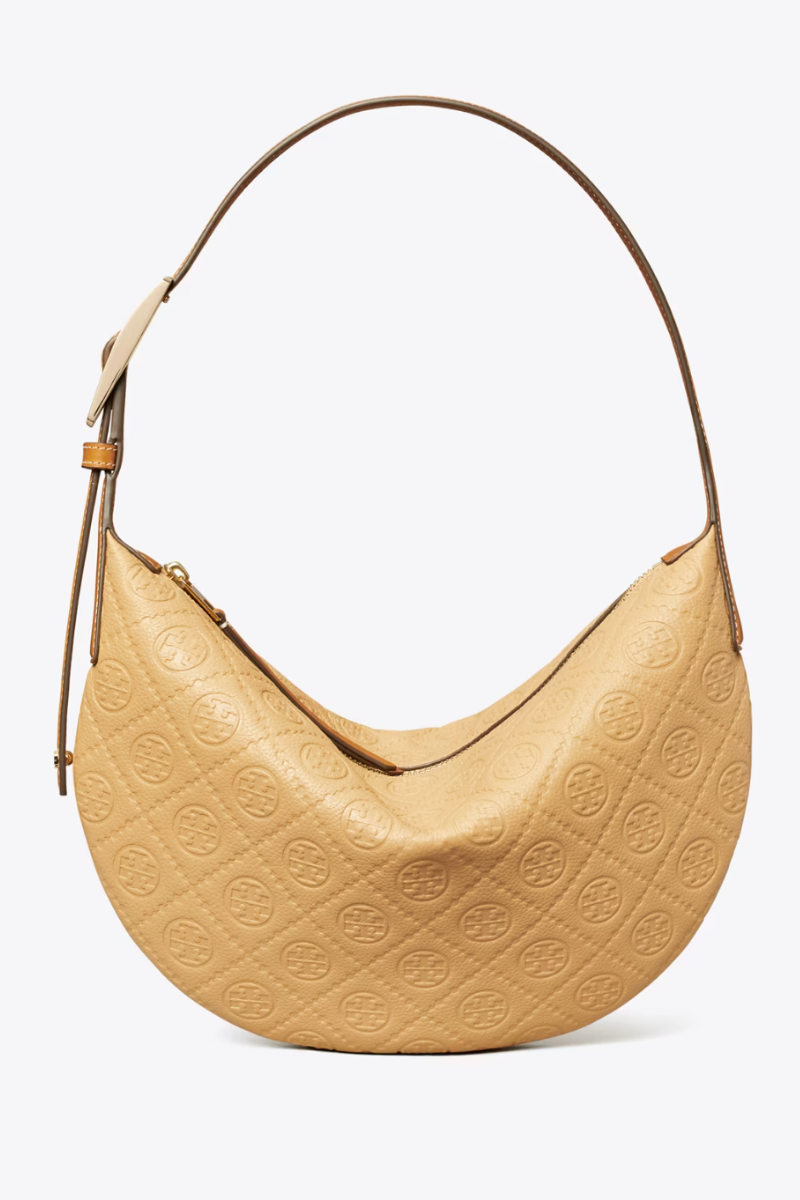 Tory Burch T Monogram Pebbled Small Balloon Bag in Biscotti