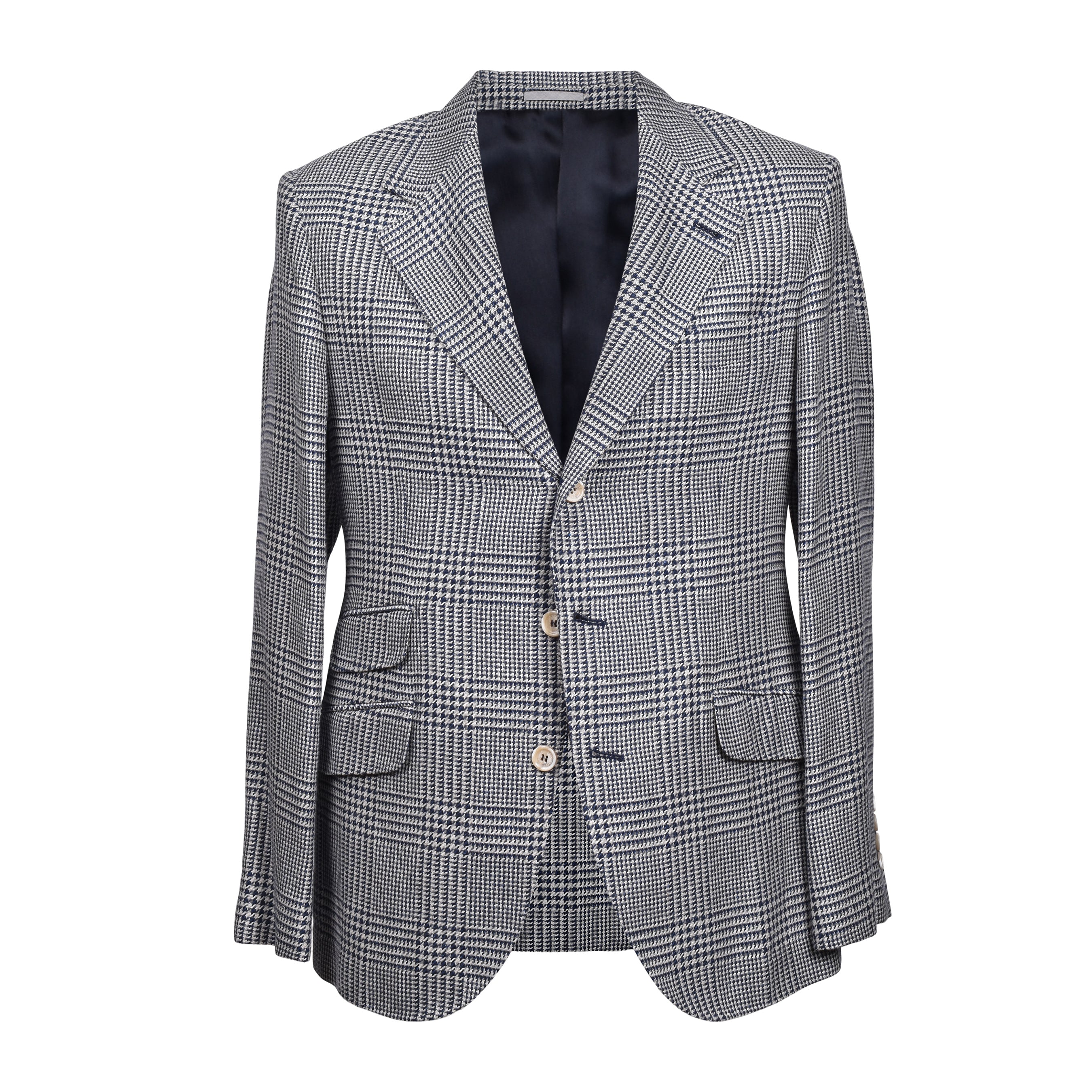 BRUNELLO CUCINELLI MEN'S GRAY SILK BLEND HOUNDSTOOTH BLAZER