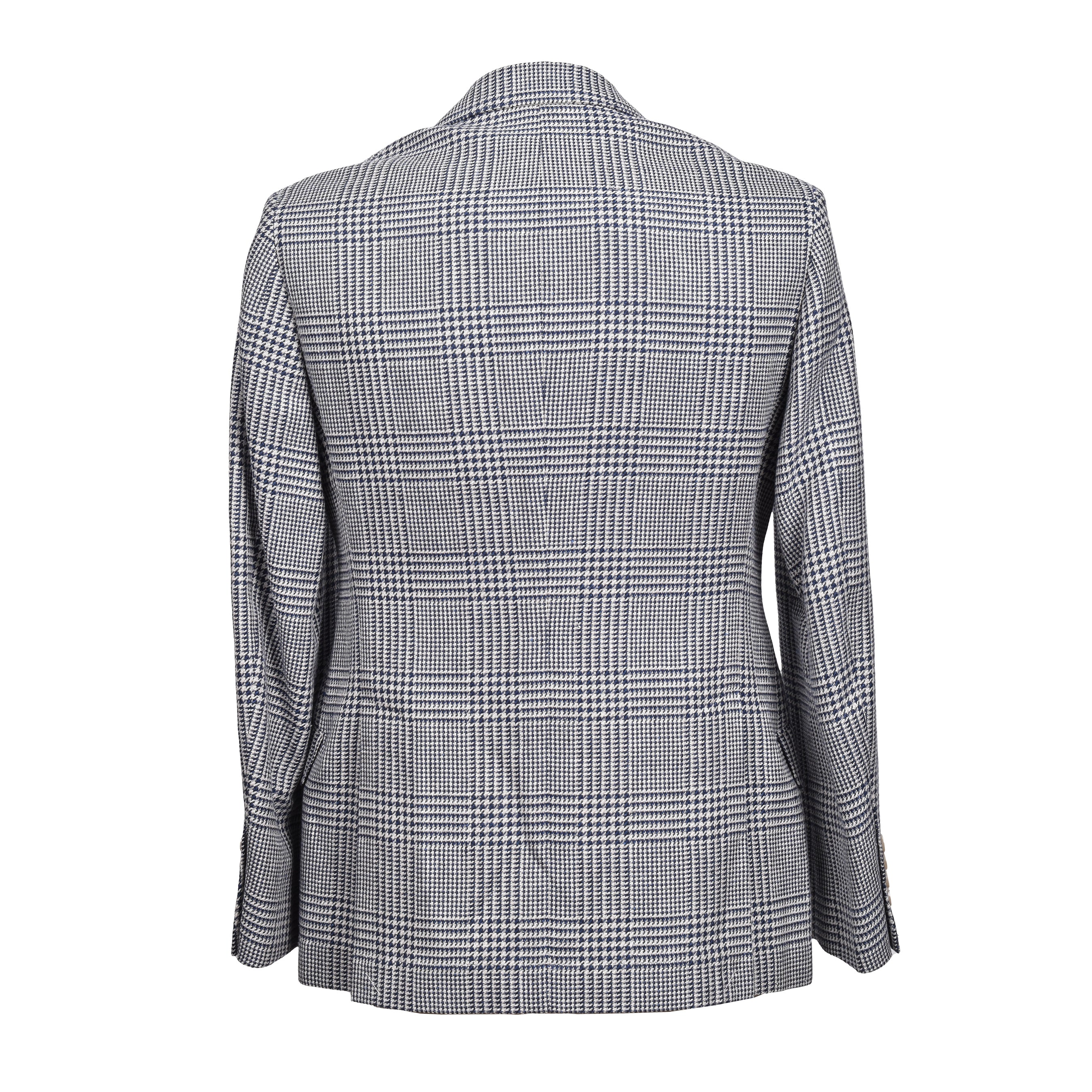 BRUNELLO CUCINELLI MEN'S NAVY WOOL SILK HOUNDSTOOTH BLAZER