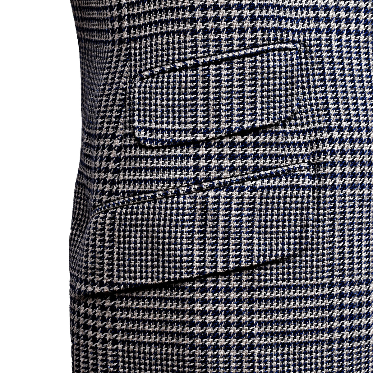 BRUNELLO CUCINELLI MEN'S NAVY WOOL SILK HOUNDSTOOTH BLAZER