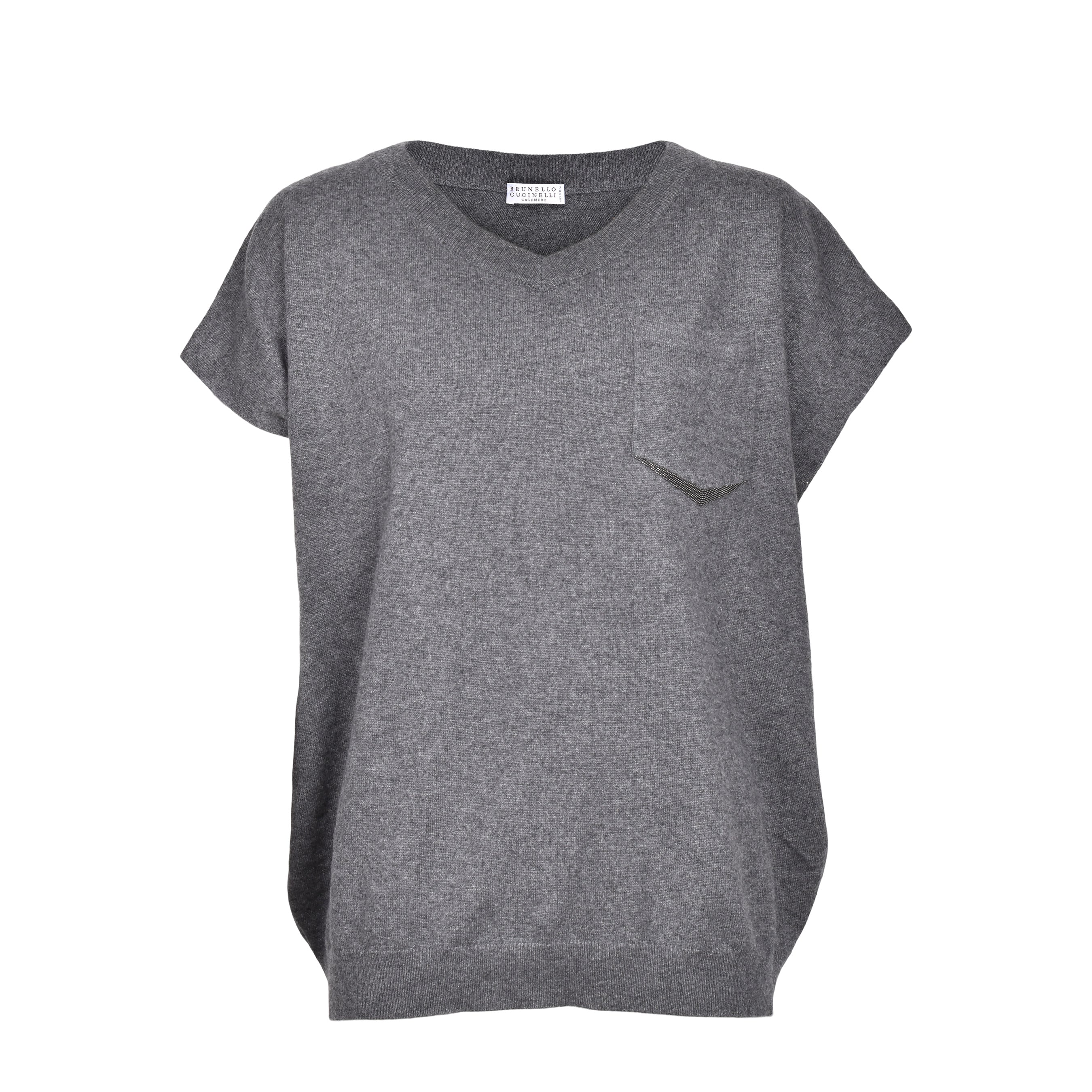 BRUNELLO CUCINELLI WOMEN'S GRAY CASHMERE SHORT SLEEVE SWEATER