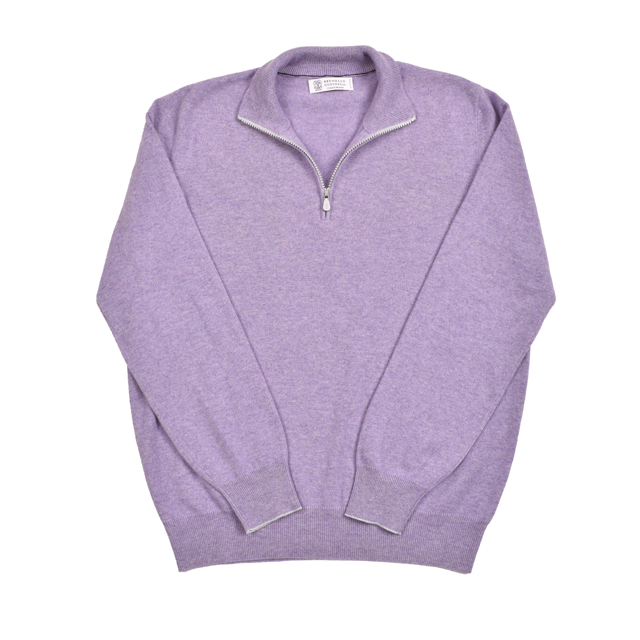 BRUNELLO CUCINELLI MEN'S AUBERGINE CASHMERE QUARTER-ZIP SWEATER