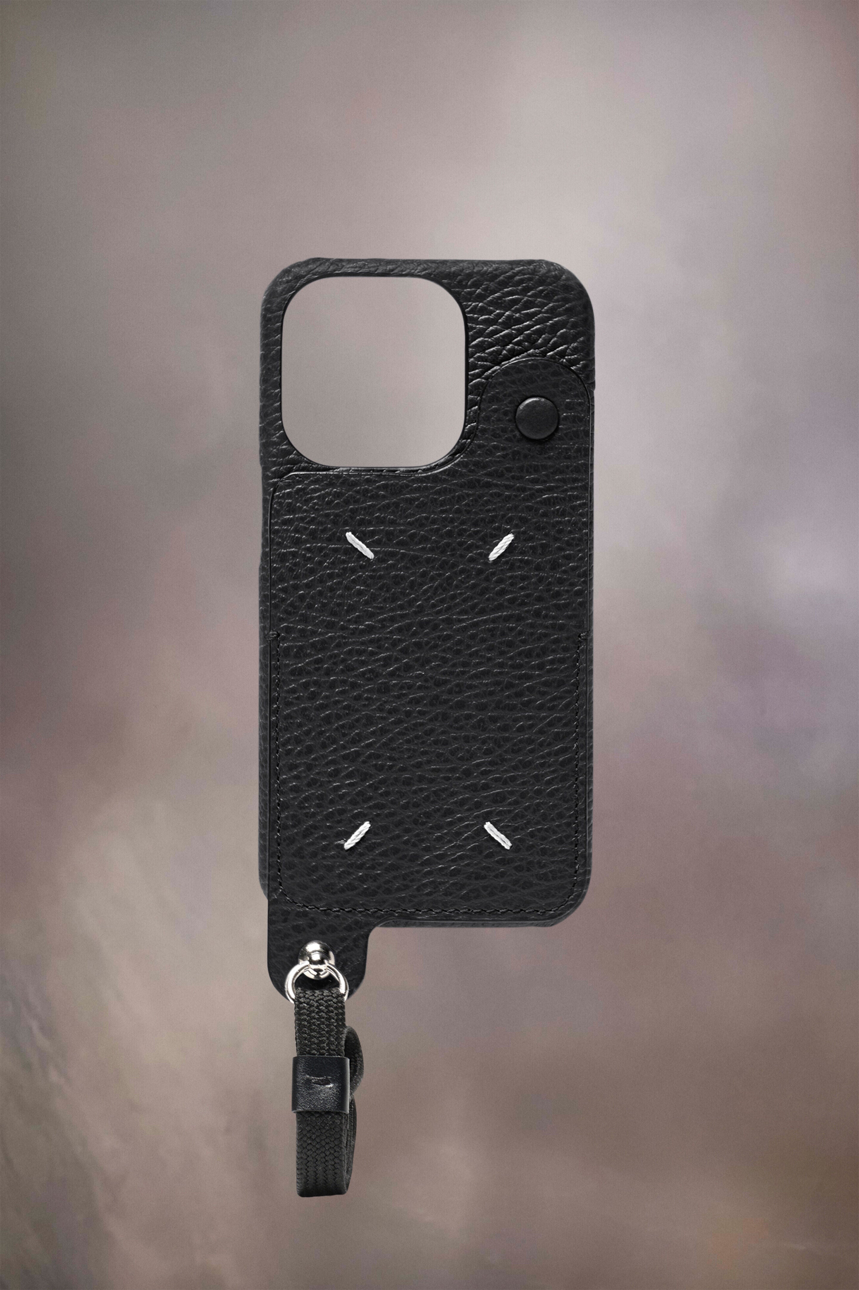 MAISON MARGIELA MEN'S BLACK LEATHER PHONE CASE