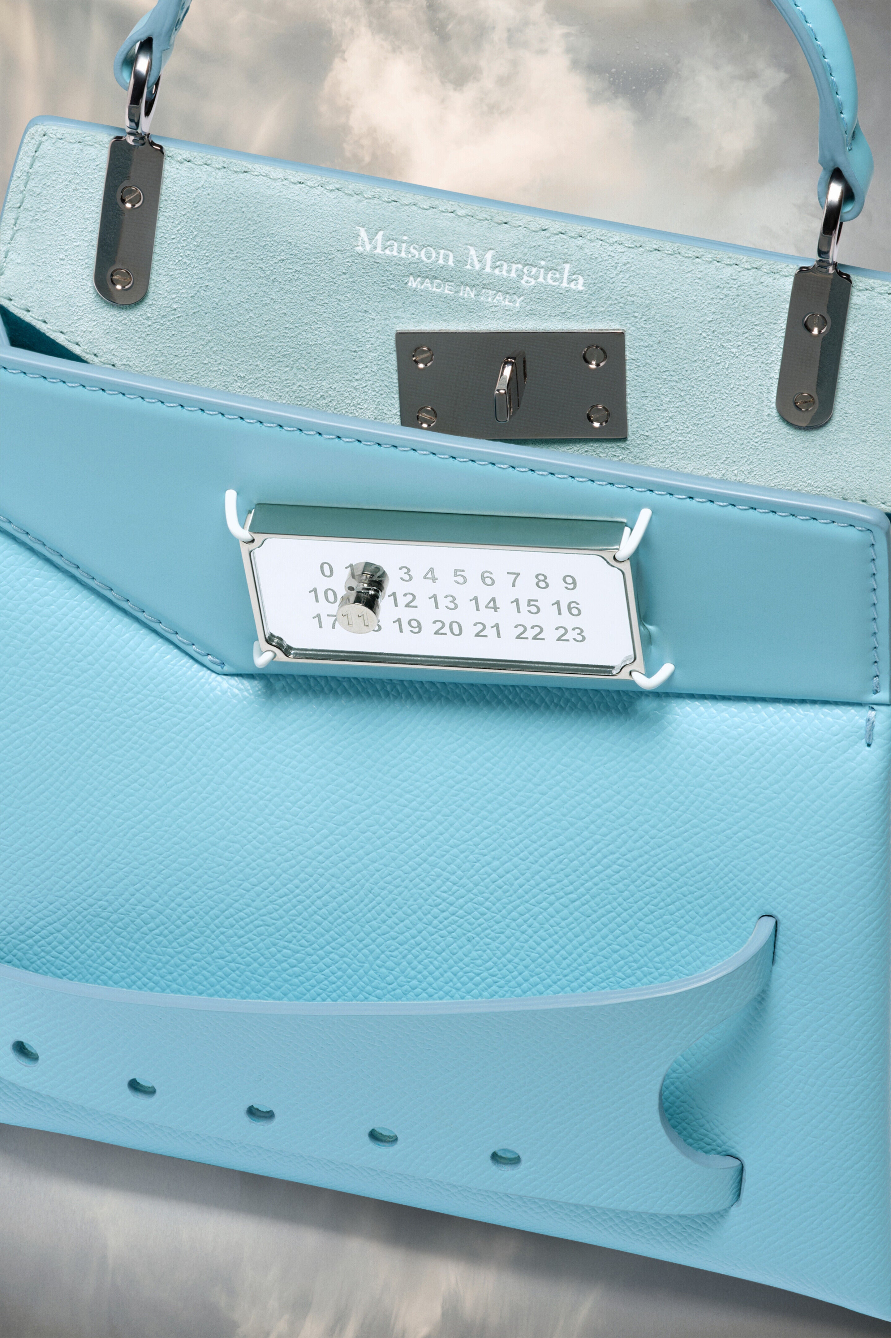 MAISON MARGIELA MEN'S AQUA STRUCTURED LEATHER SHOULDER BAG