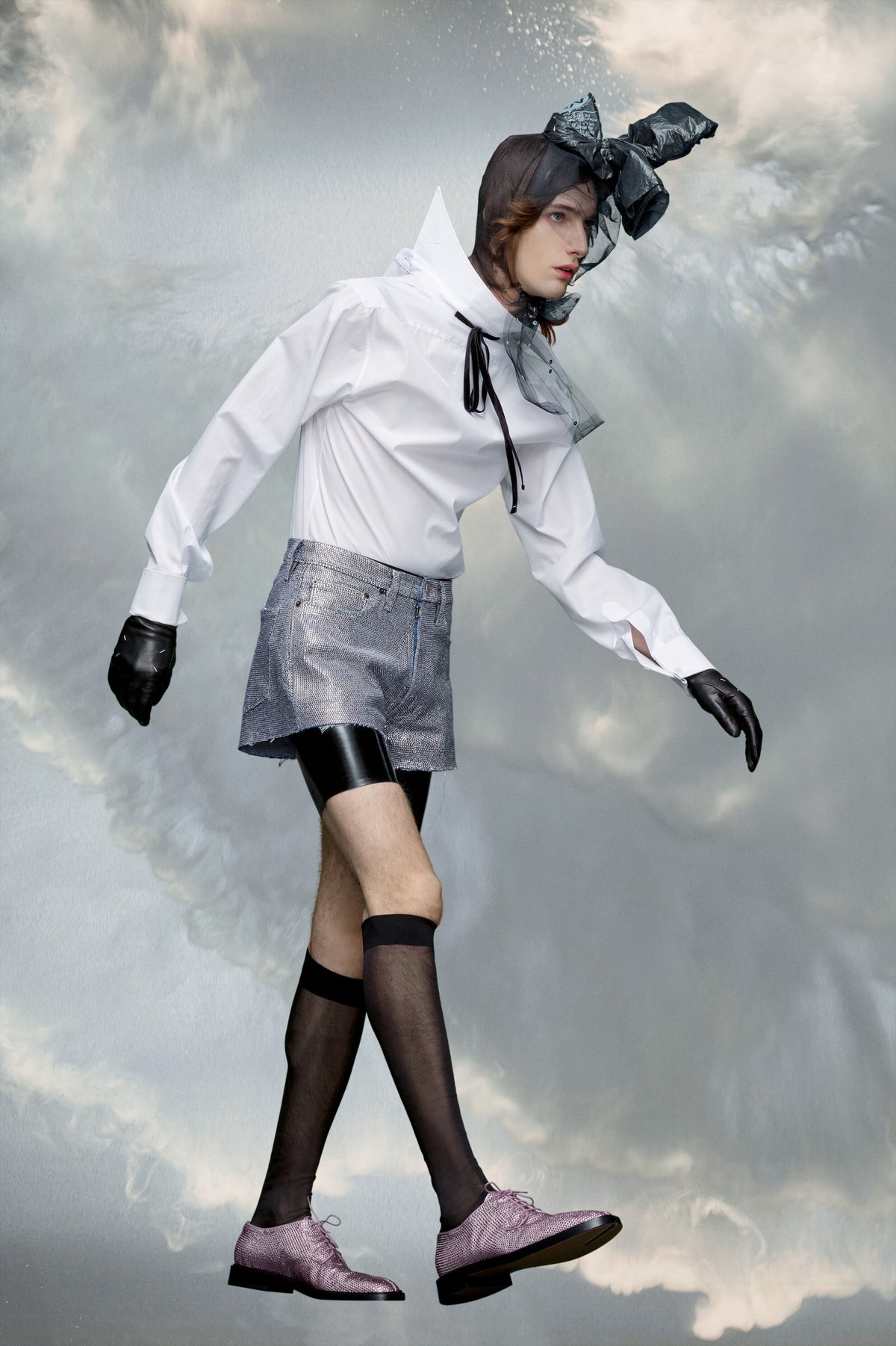MAISON MARGIELA MEN'S SILVER CRYSTAL-EMBELLISHED TAILORED SHORTS