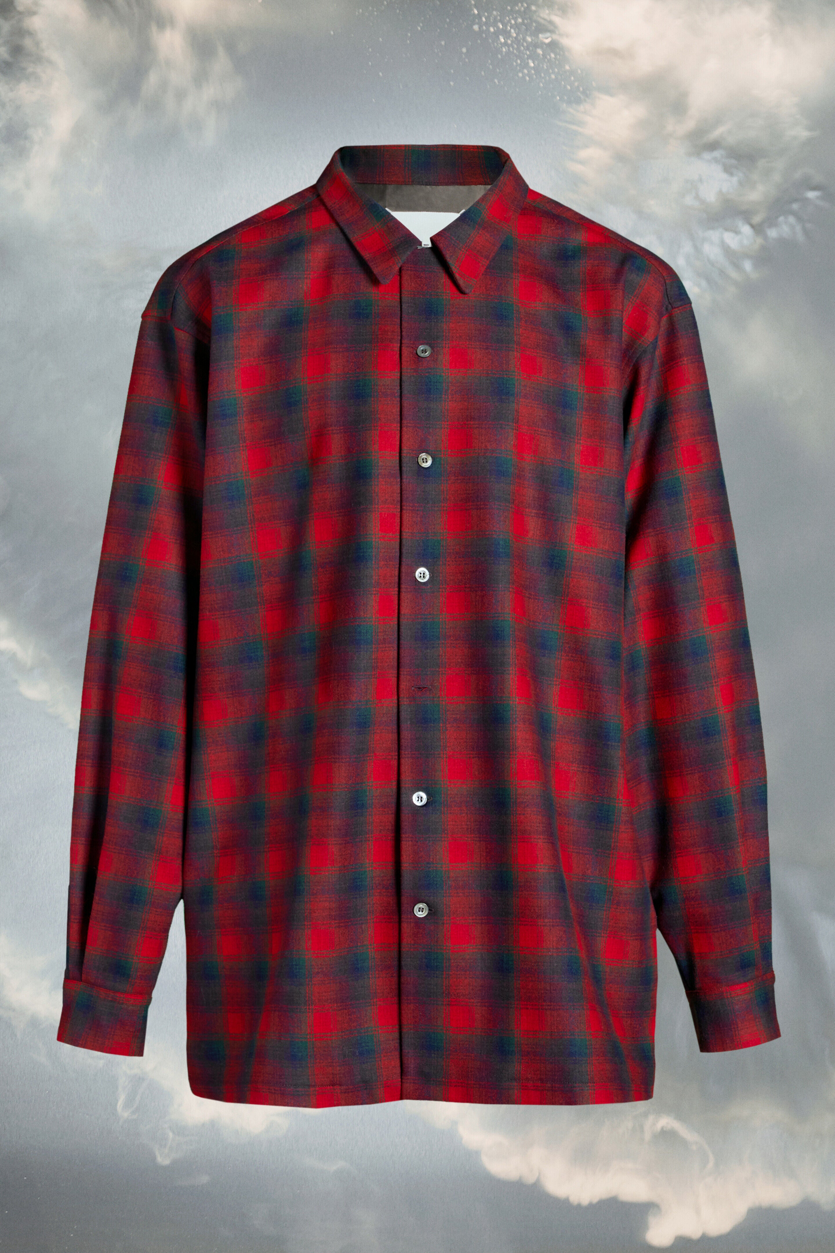 MAISON MARGIELA MEN'S RED PLAID LONG-SLEEVED SHIRT