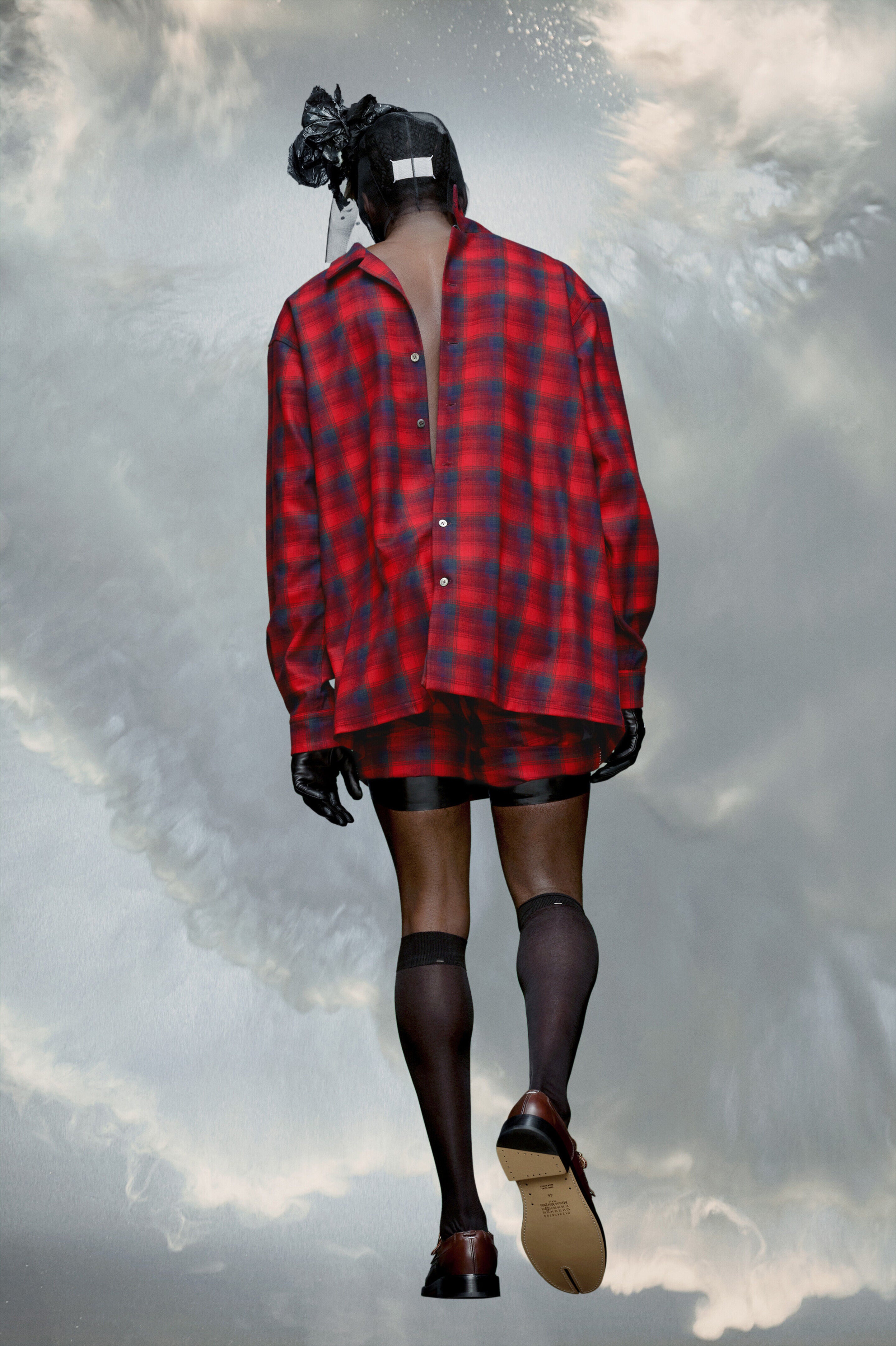 MAISON MARGIELA MEN'S RED PLAID LONG-SLEEVED SHIRT
