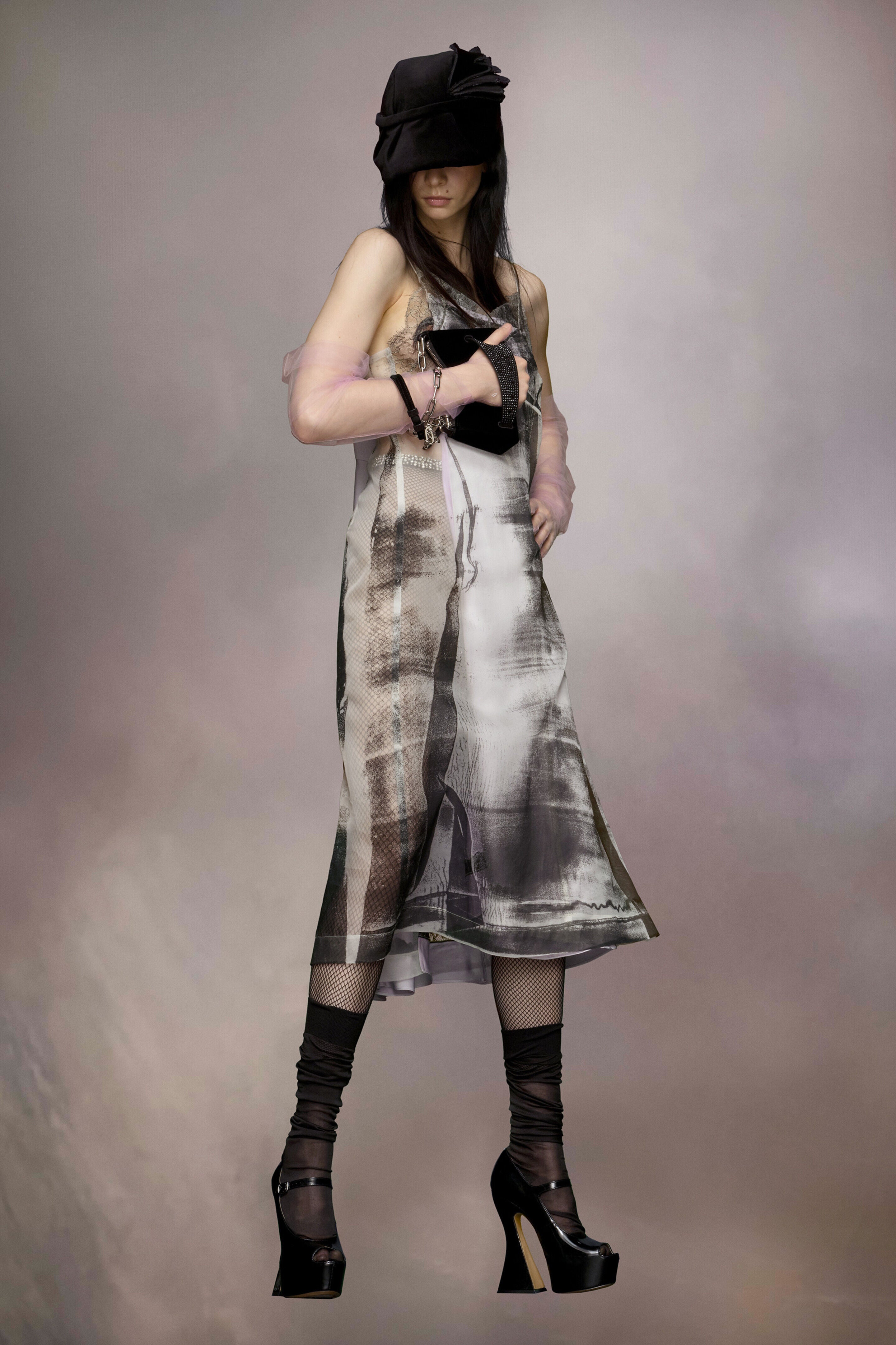 MAISON MARGIELA WOMEN'S GRAY ABSTRACT PRINT MIDI DRESS