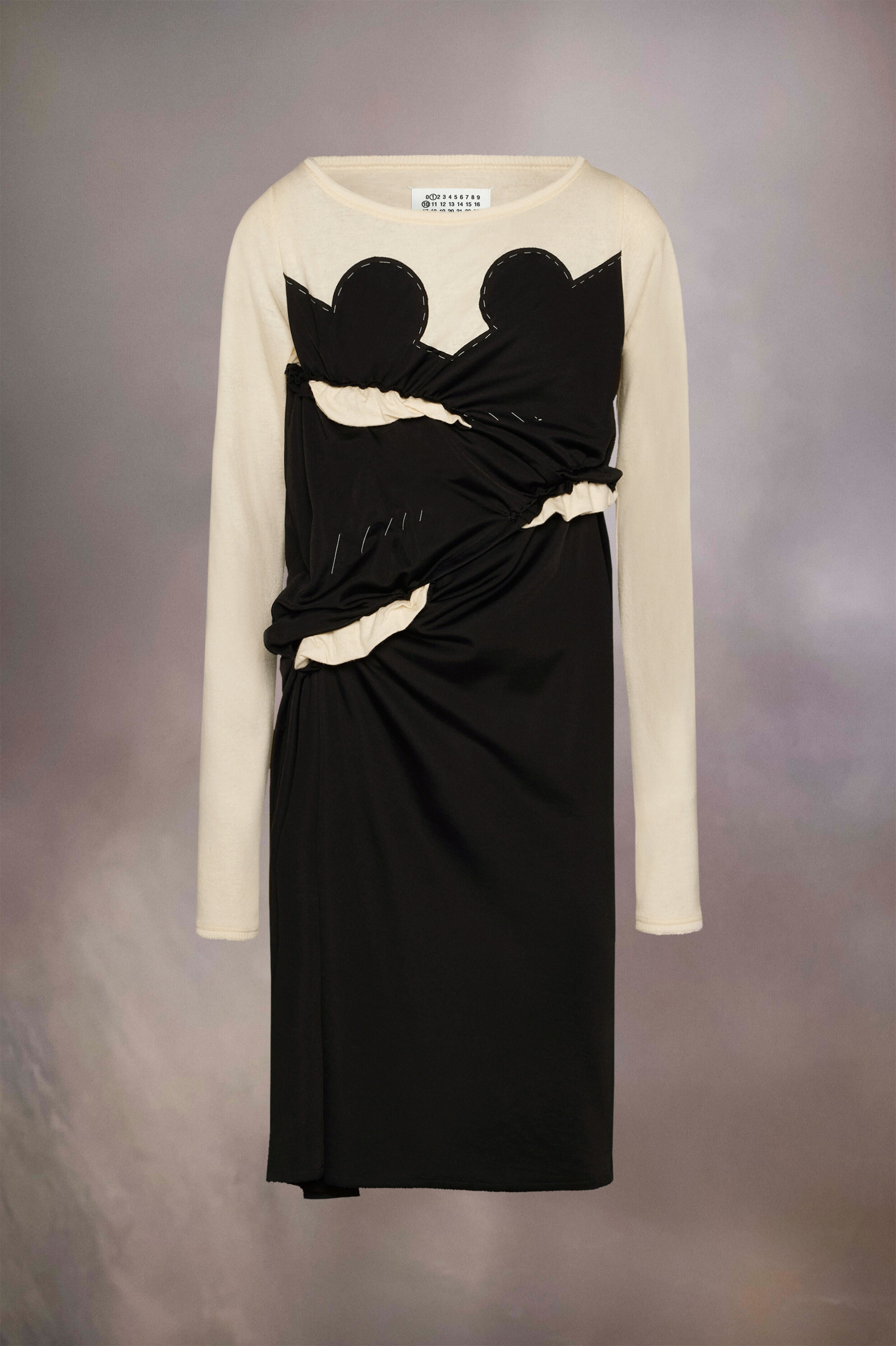 MAISON MARGIELA WOMEN'S BLACK CREAM DRAPED MIDI DRESS