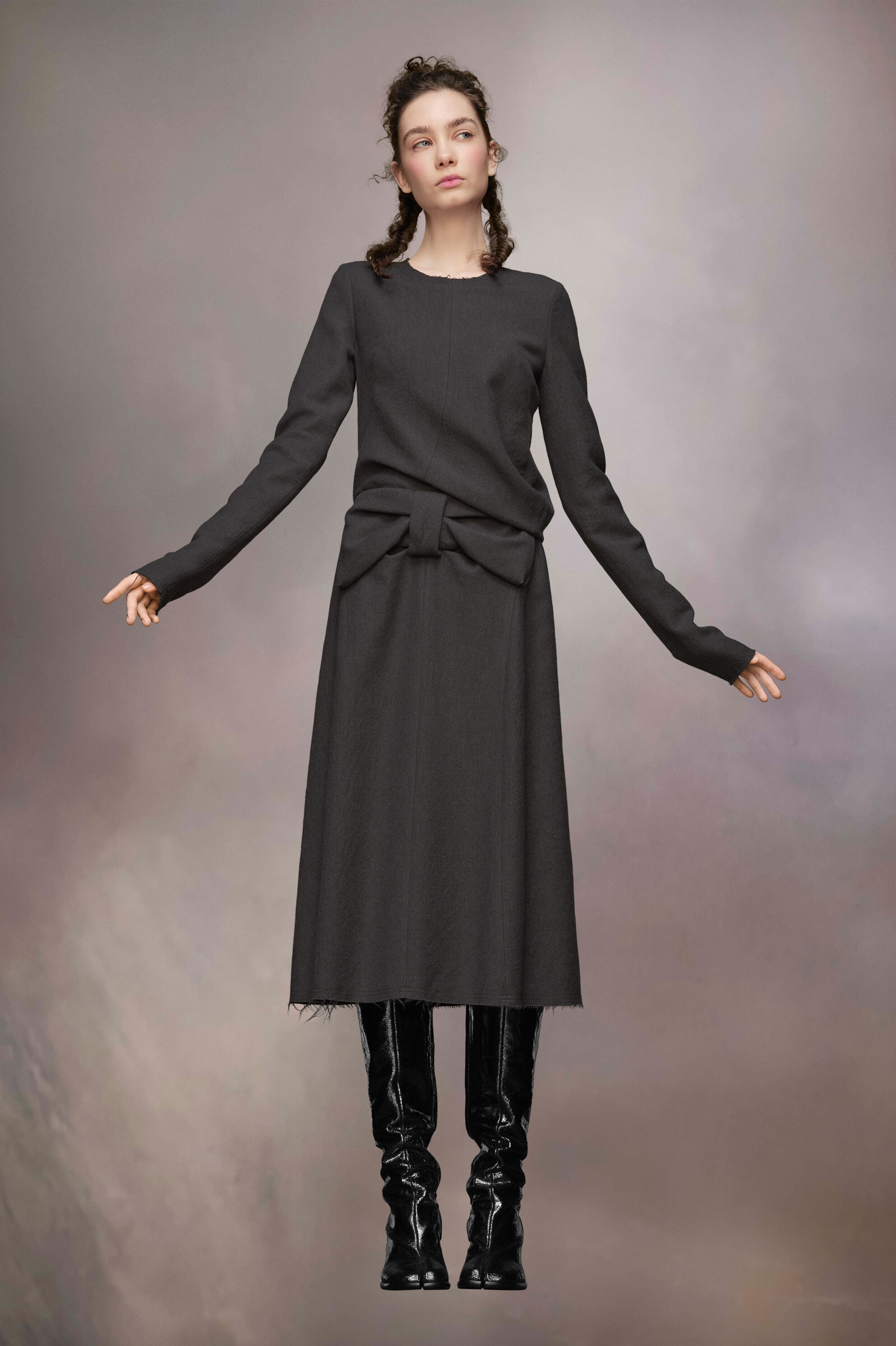 MAISON MARGIELA WOMEN'S DARK GREY MIDI DRESS WITH BOW