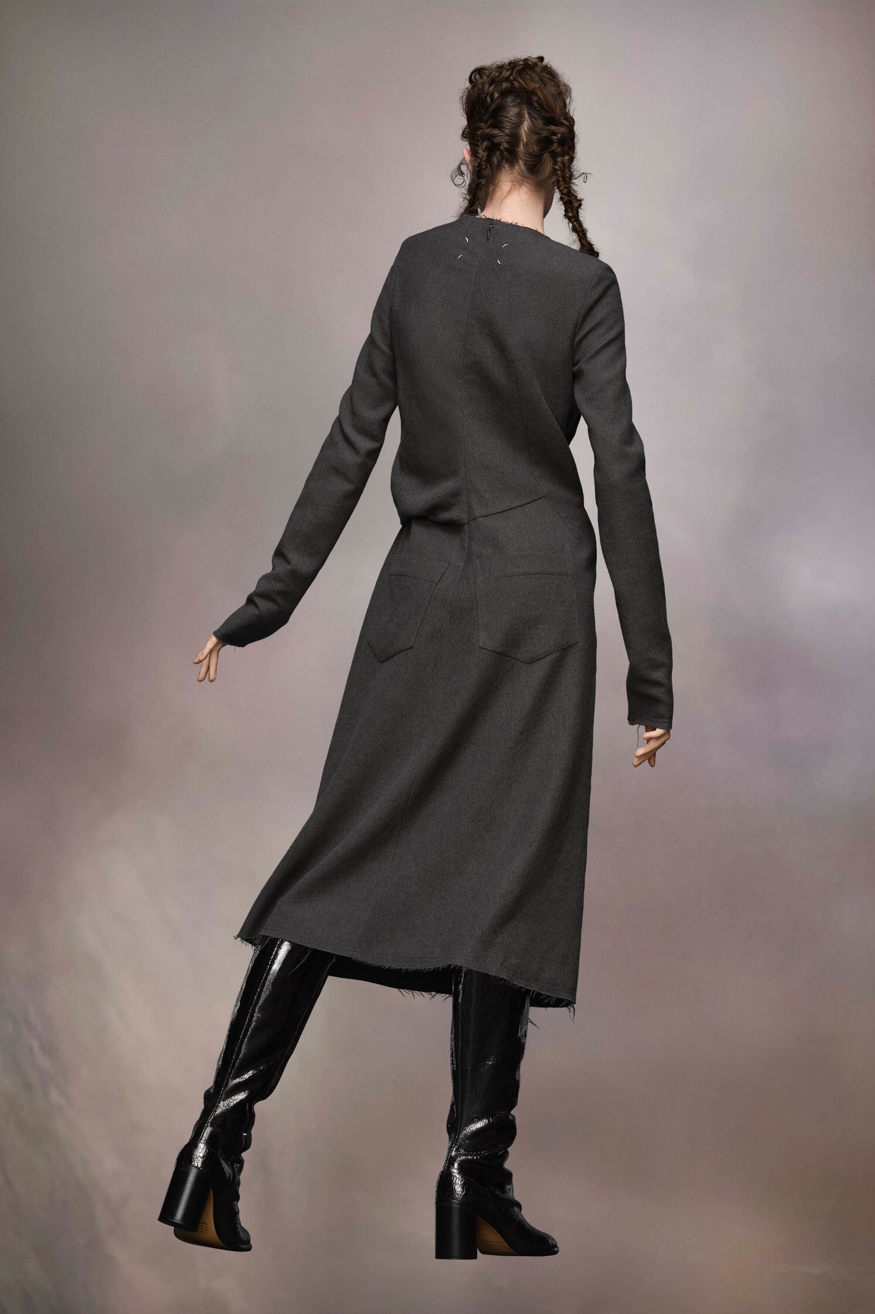 MAISON MARGIELA WOMEN'S DARK GREY MIDI DRESS WITH BOW