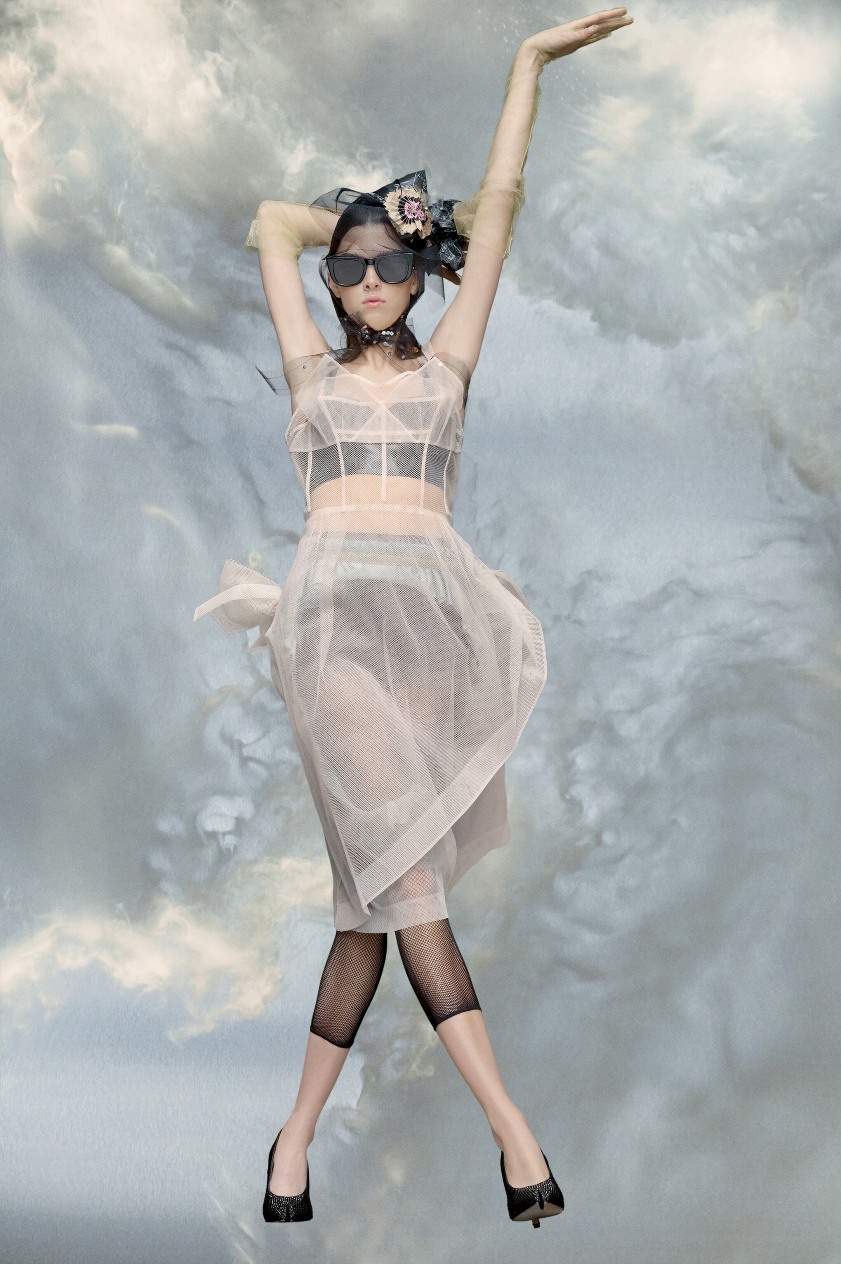 MAISON MARGIELA WOMEN'S PINK MIDI TULLE DRESS WITH BOWS