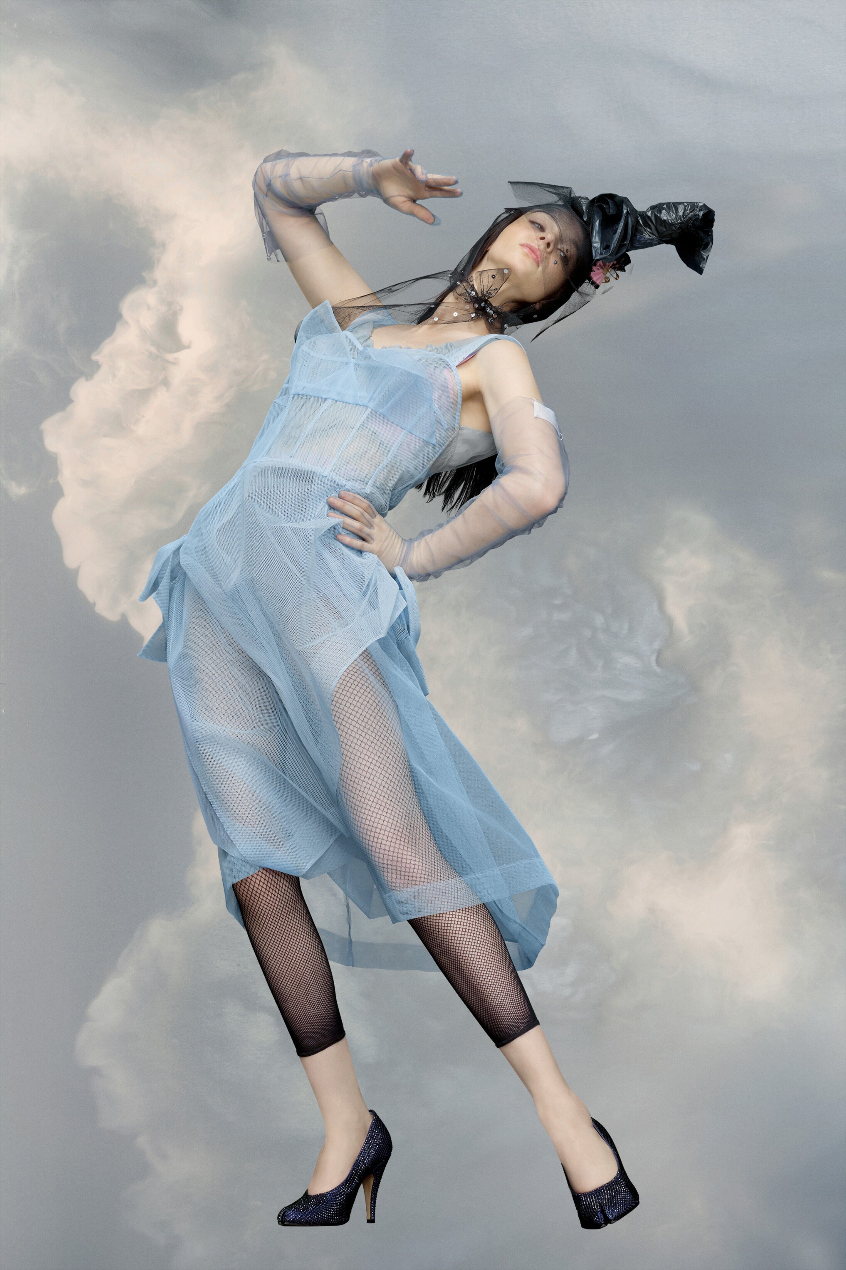 MAISON MARGIELA WOMEN'S LIGHT BLUE SHEER MIDI DRESS