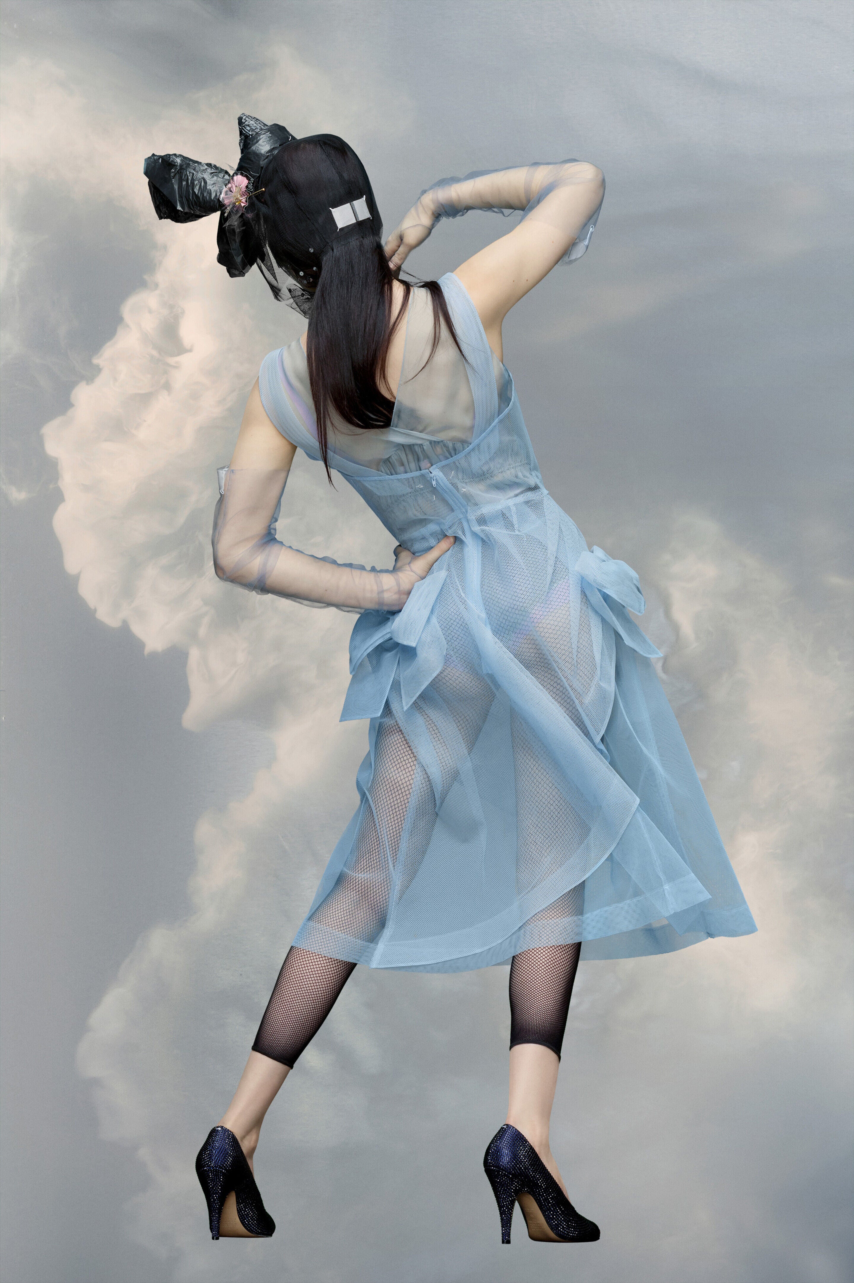 MAISON MARGIELA WOMEN'S LIGHT BLUE SHEER MIDI DRESS