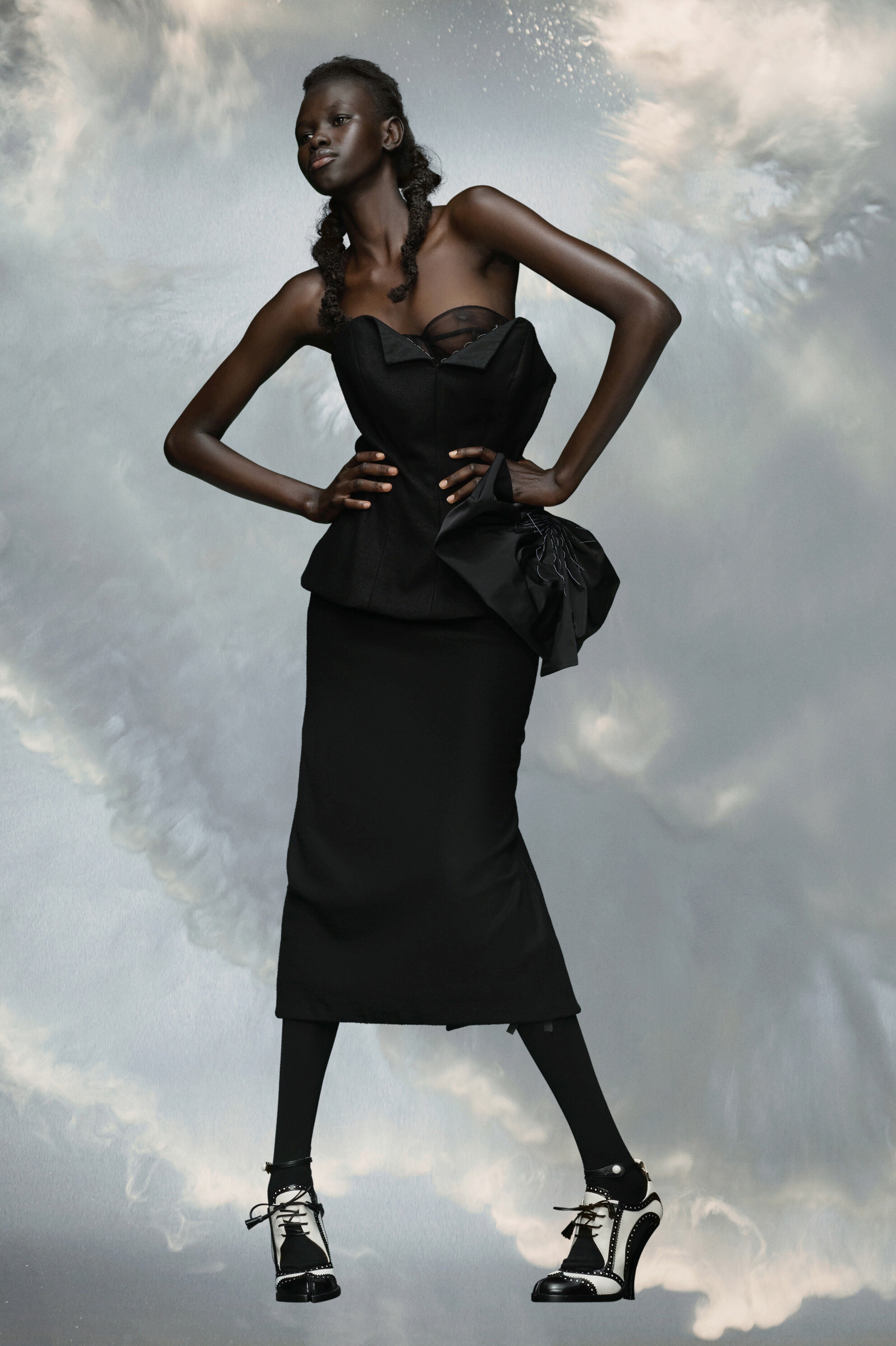MAISON MARGIELA WOMEN'S BLACK MIDI DRESS WITH BOW DETAIL